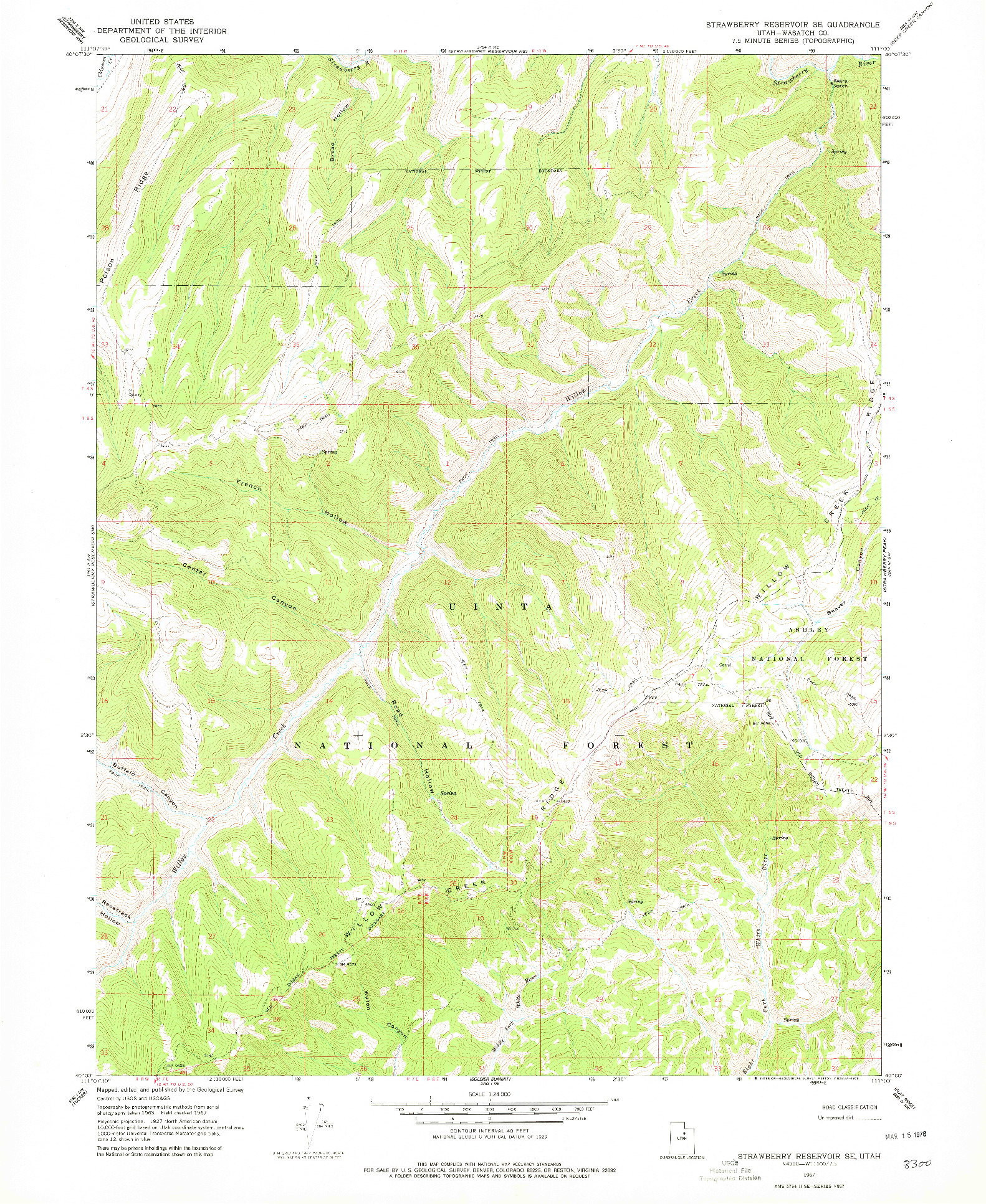 USGS 1:24000-SCALE QUADRANGLE FOR STRAWBERRY RESERVOIR SE, UT 1967