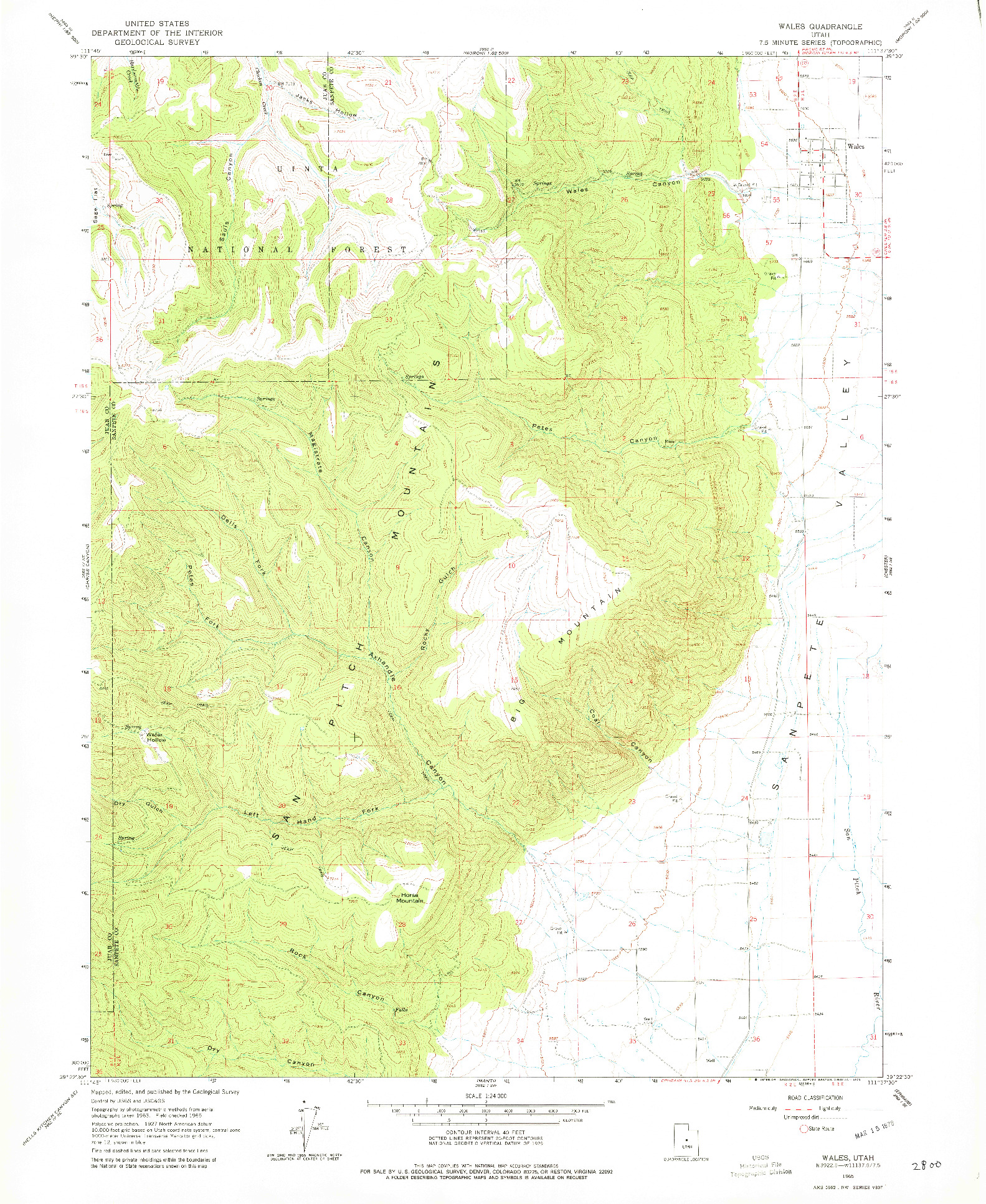 USGS 1:24000-SCALE QUADRANGLE FOR WALES, UT 1965