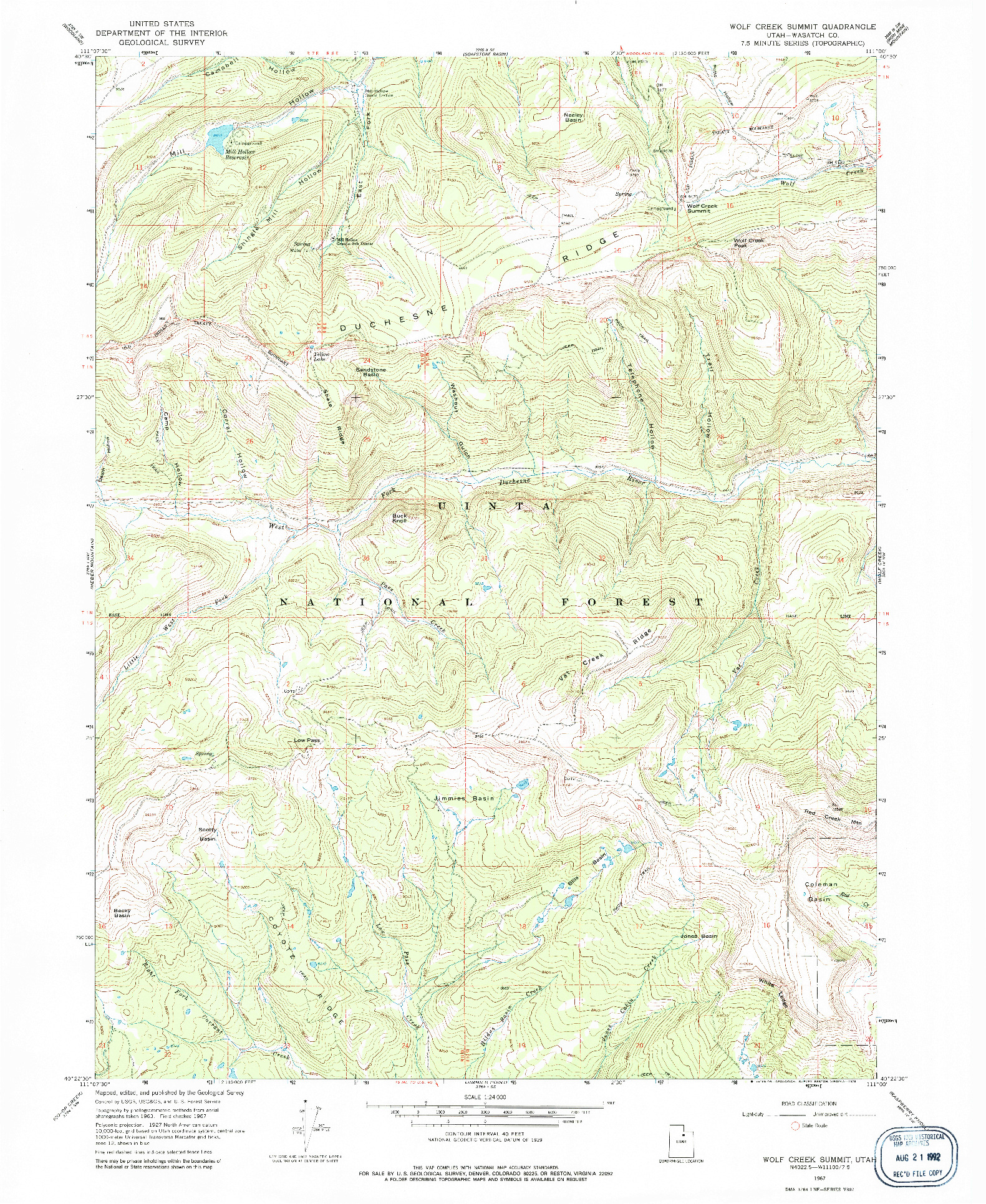 USGS 1:24000-SCALE QUADRANGLE FOR WOLF CREEK SUMMIT, UT 1967