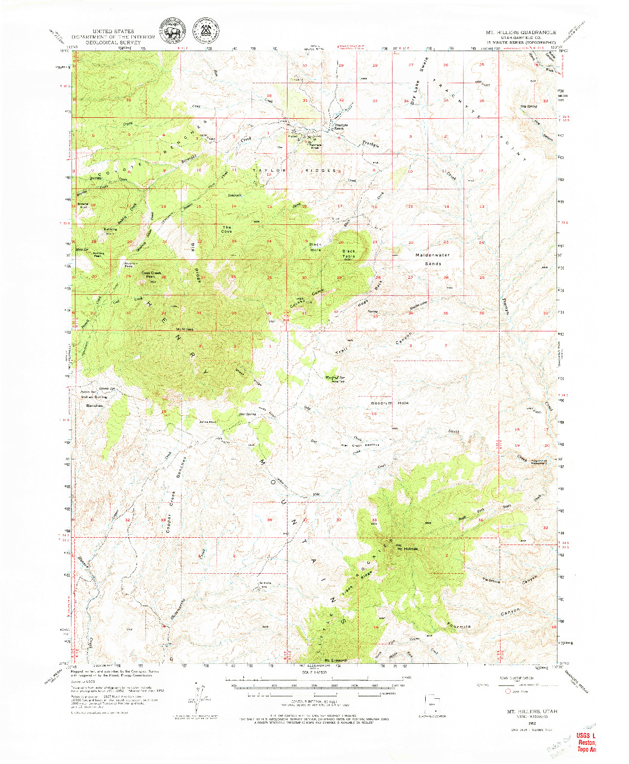 USGS 1:62500-SCALE QUADRANGLE FOR MT HILLERS, UT 1952