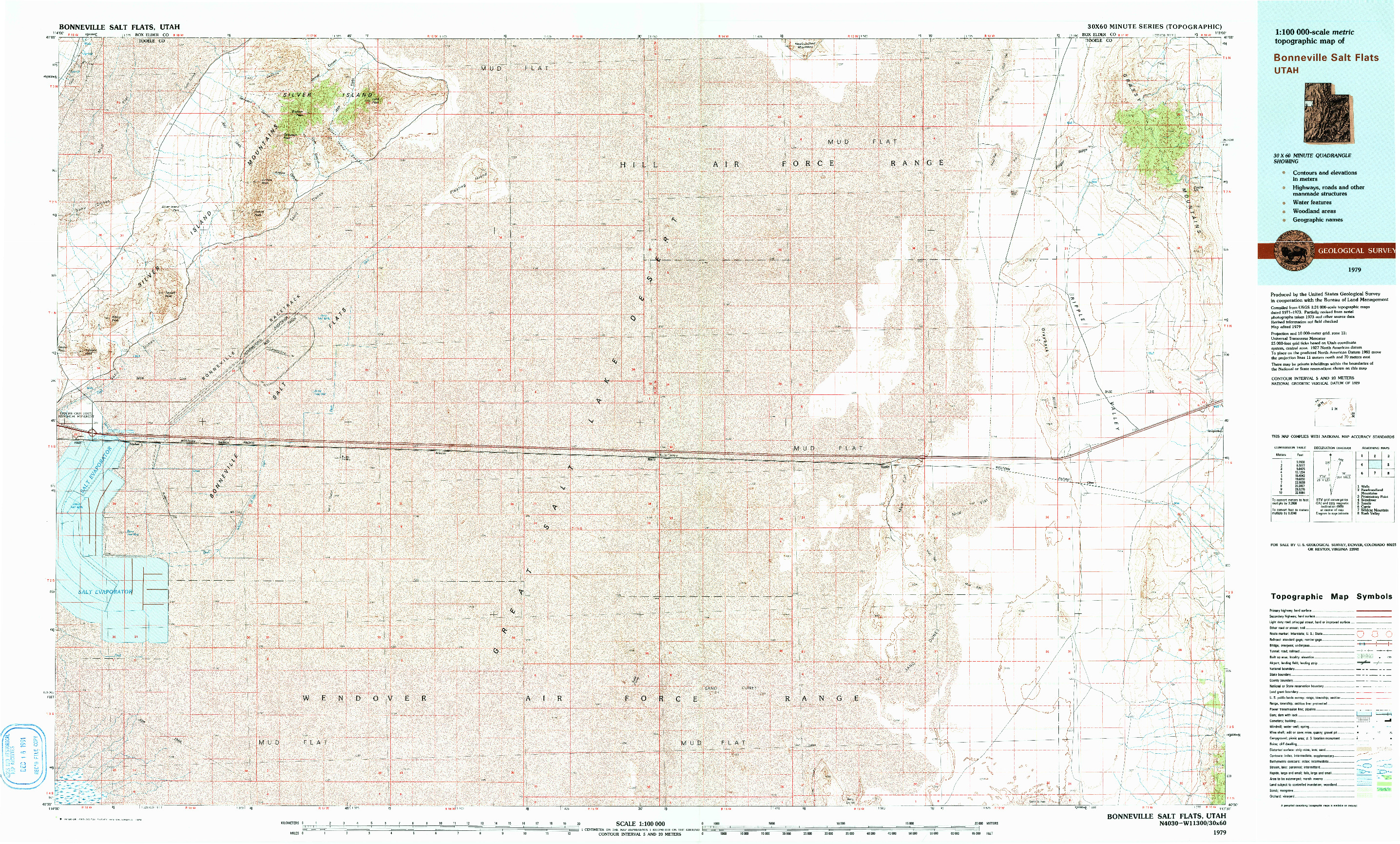 USGS 1:100000-SCALE QUADRANGLE FOR BONNEVILLE SALT FLATS, UT 1979