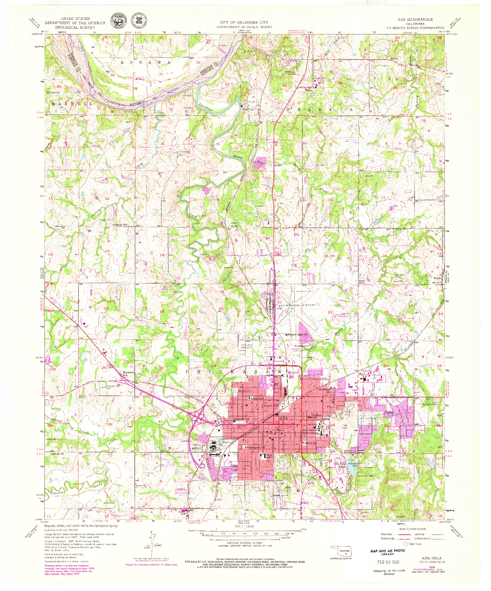 USGS 1:24000-SCALE QUADRANGLE FOR ADA, OK 1958