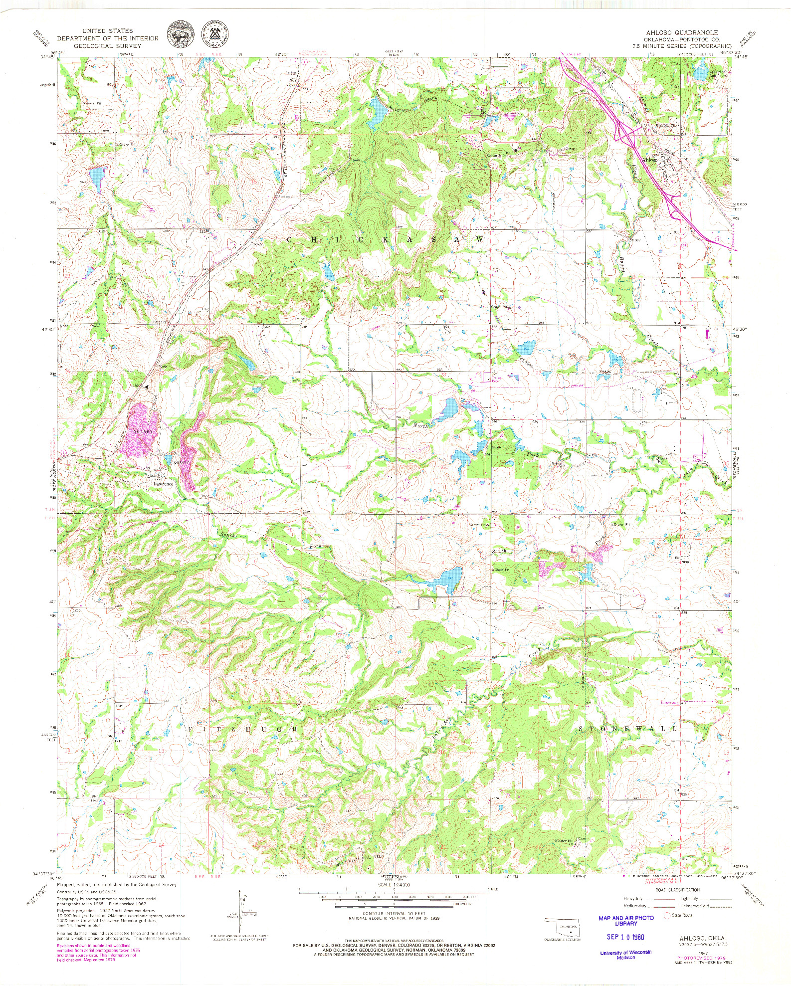 USGS 1:24000-SCALE QUADRANGLE FOR AHLOSO, OK 1967