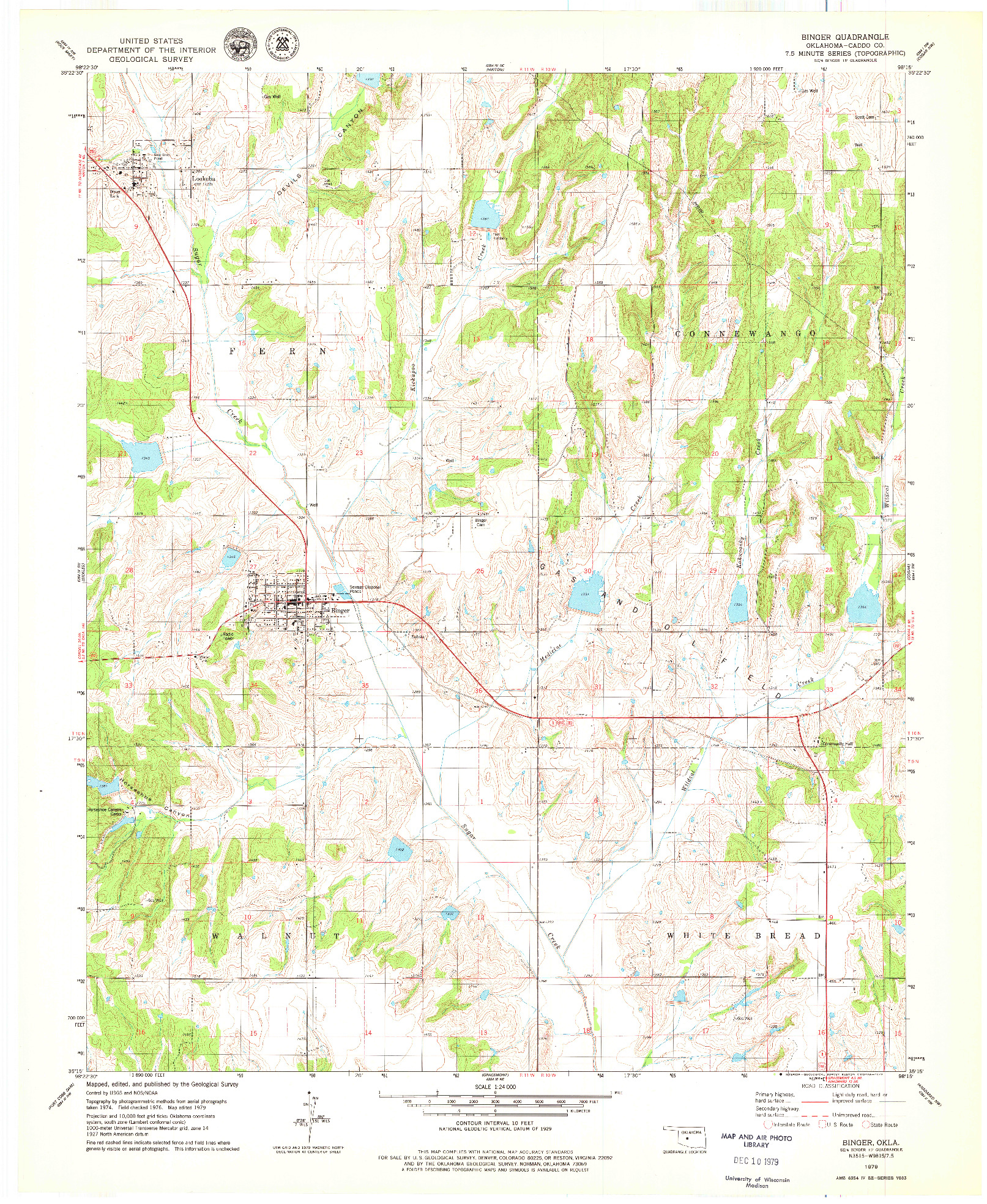 USGS 1:24000-SCALE QUADRANGLE FOR BINGER, OK 1979