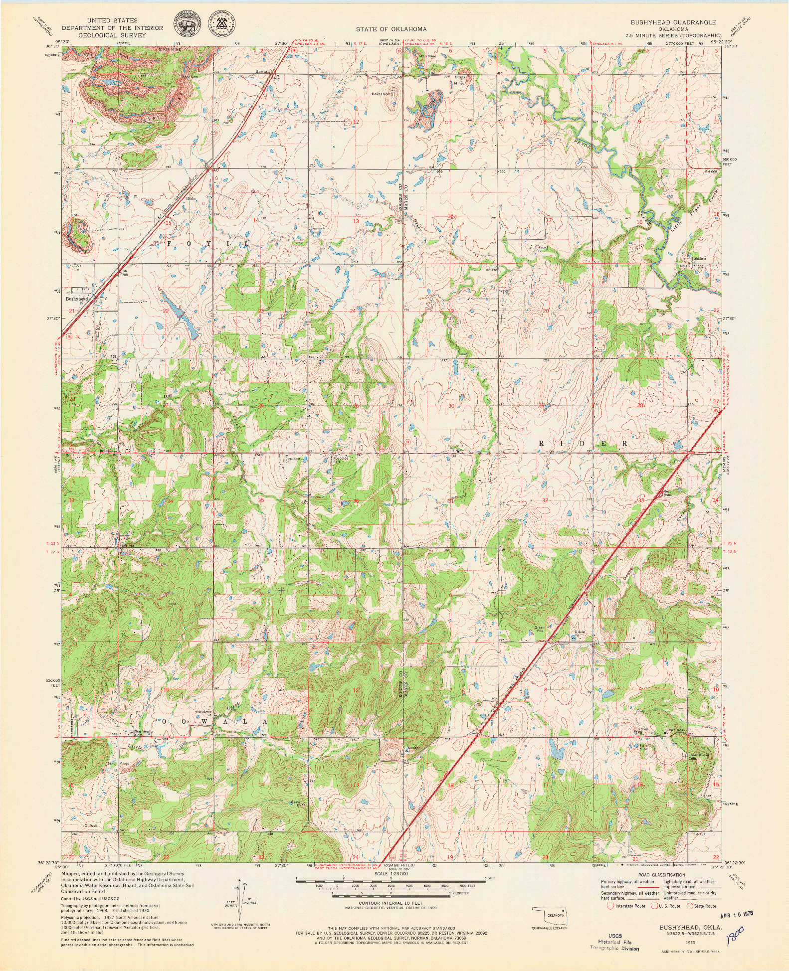 USGS 1:24000-SCALE QUADRANGLE FOR BUSHYHEAD, OK 1970