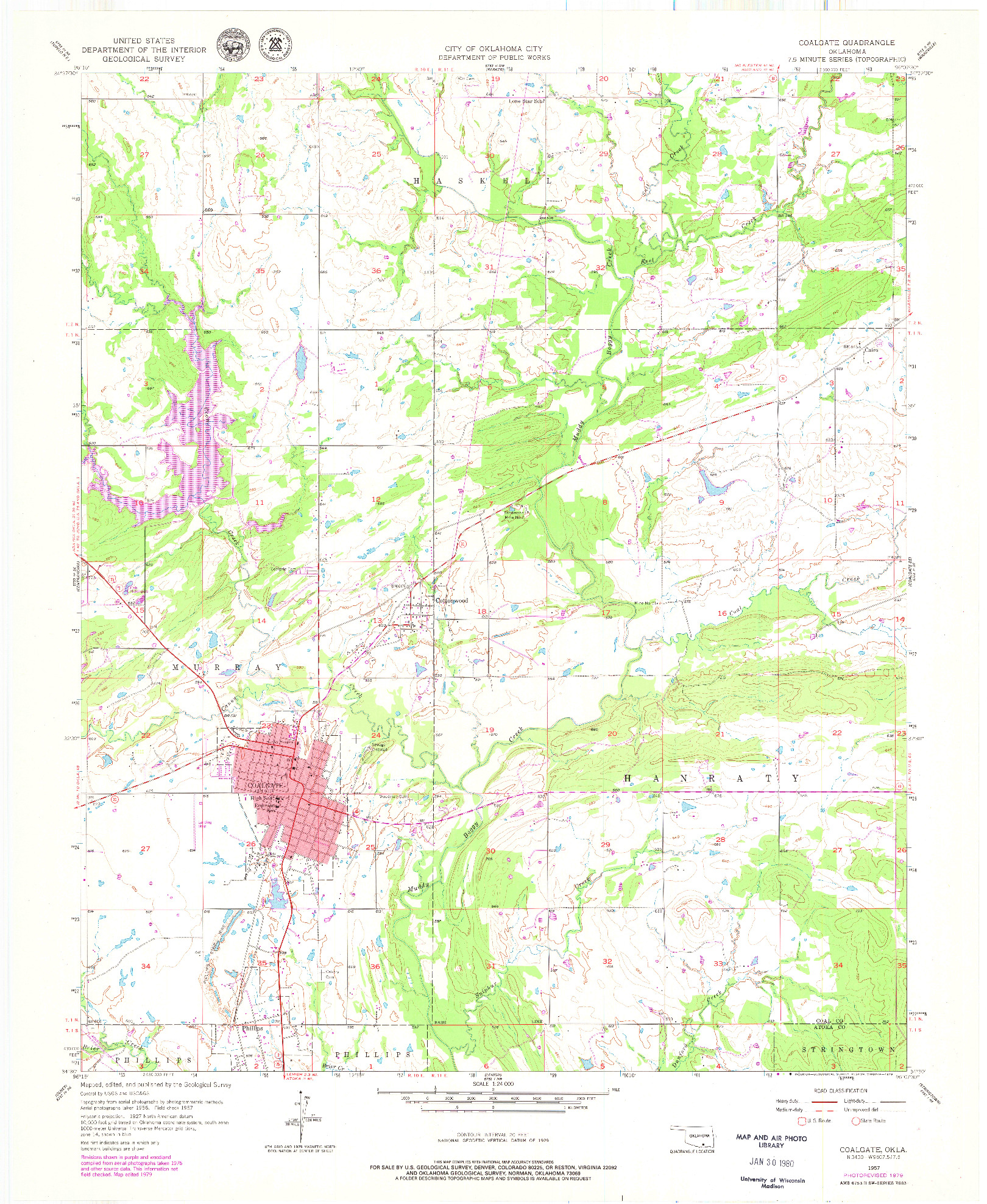 USGS 1:24000-SCALE QUADRANGLE FOR COALGATE, OK 1957