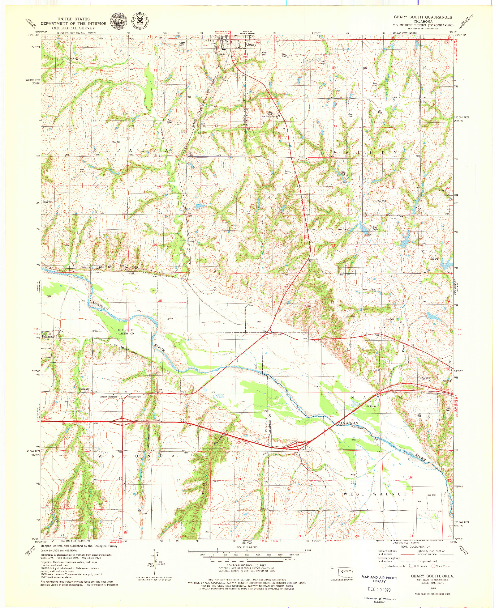 USGS 1:24000-SCALE QUADRANGLE FOR GEARY SOUTH, OK 1979