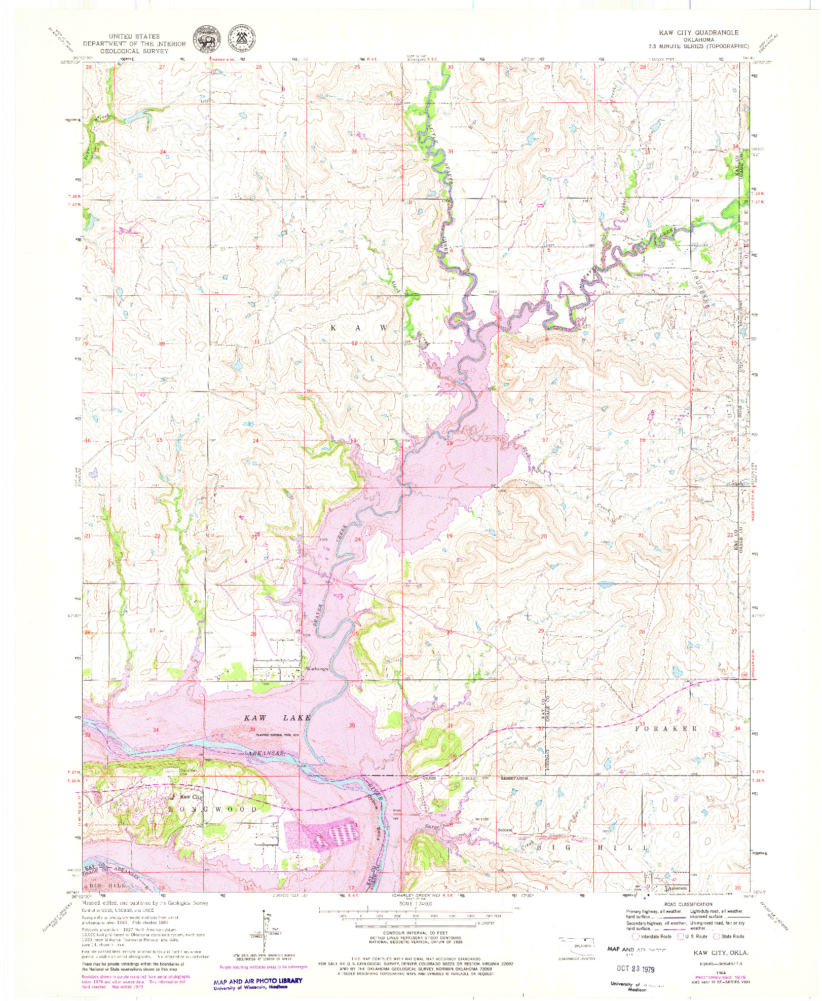 USGS 1:24000-SCALE QUADRANGLE FOR KAW CITY, OK 1964