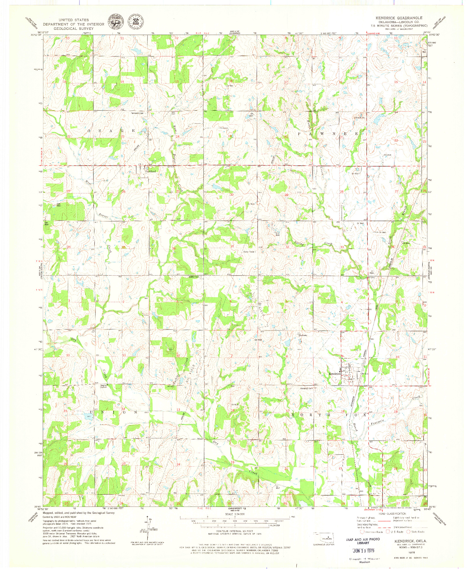 USGS 1:24000-SCALE QUADRANGLE FOR KENDRICK, OK 1975