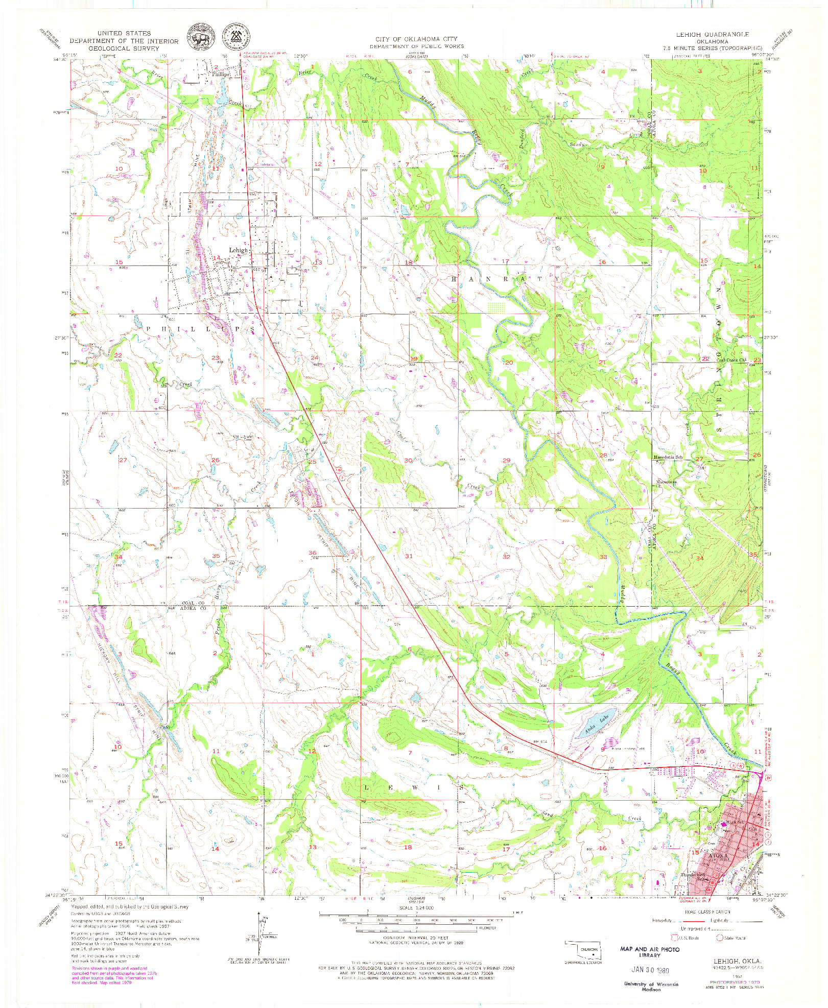 USGS 1:24000-SCALE QUADRANGLE FOR LEHIGH, OK 1957