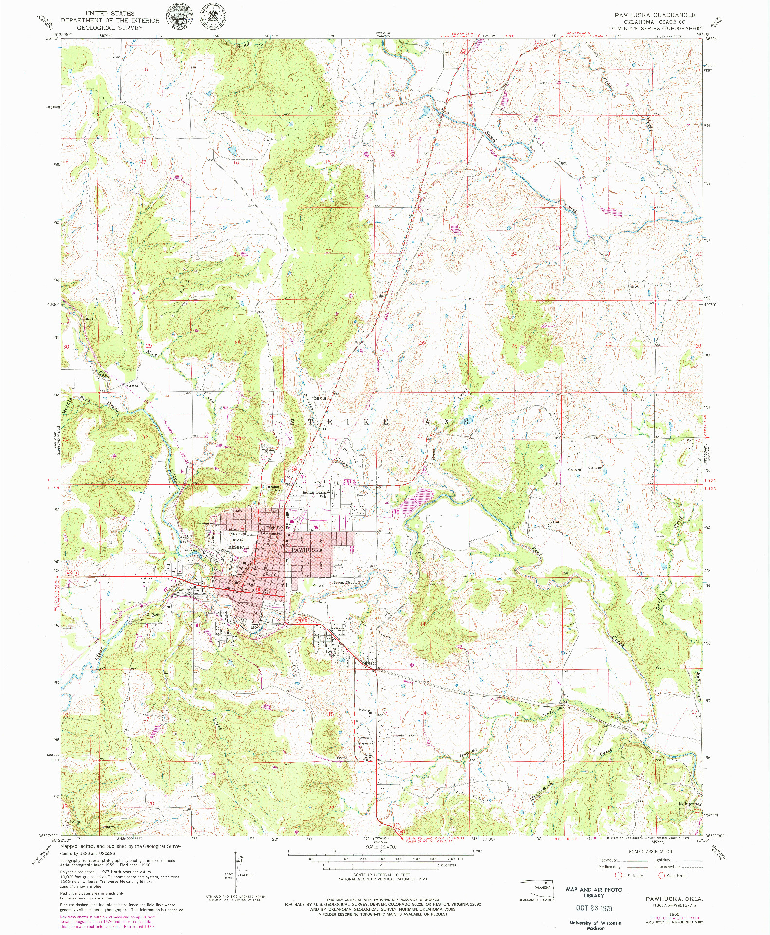 USGS 1:24000-SCALE QUADRANGLE FOR PAWHUSKA, OK 1960