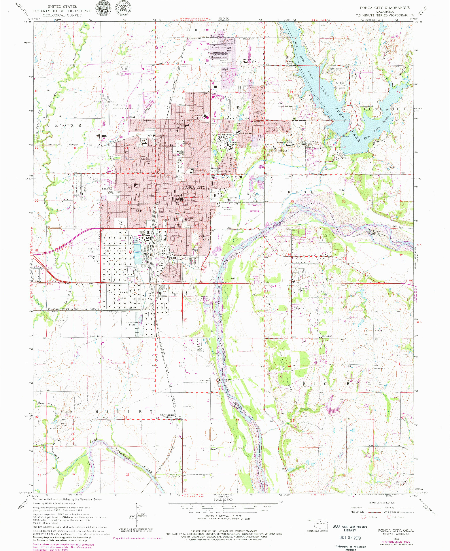 USGS 1:24000-SCALE QUADRANGLE FOR PONCA CITY, OK 1968