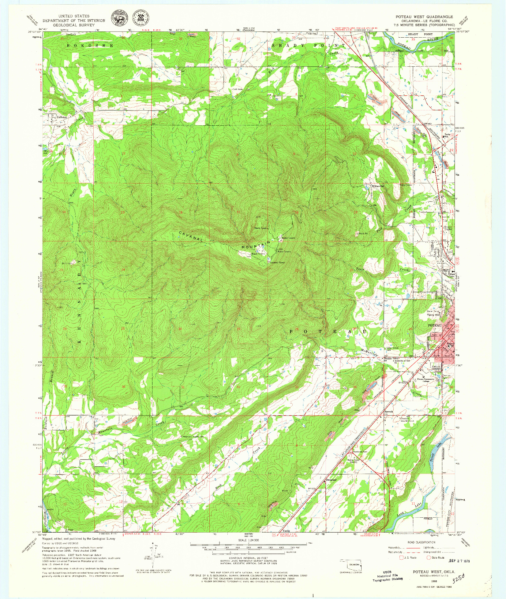 USGS 1:24000-SCALE QUADRANGLE FOR POTEAU WEST, OK 1968