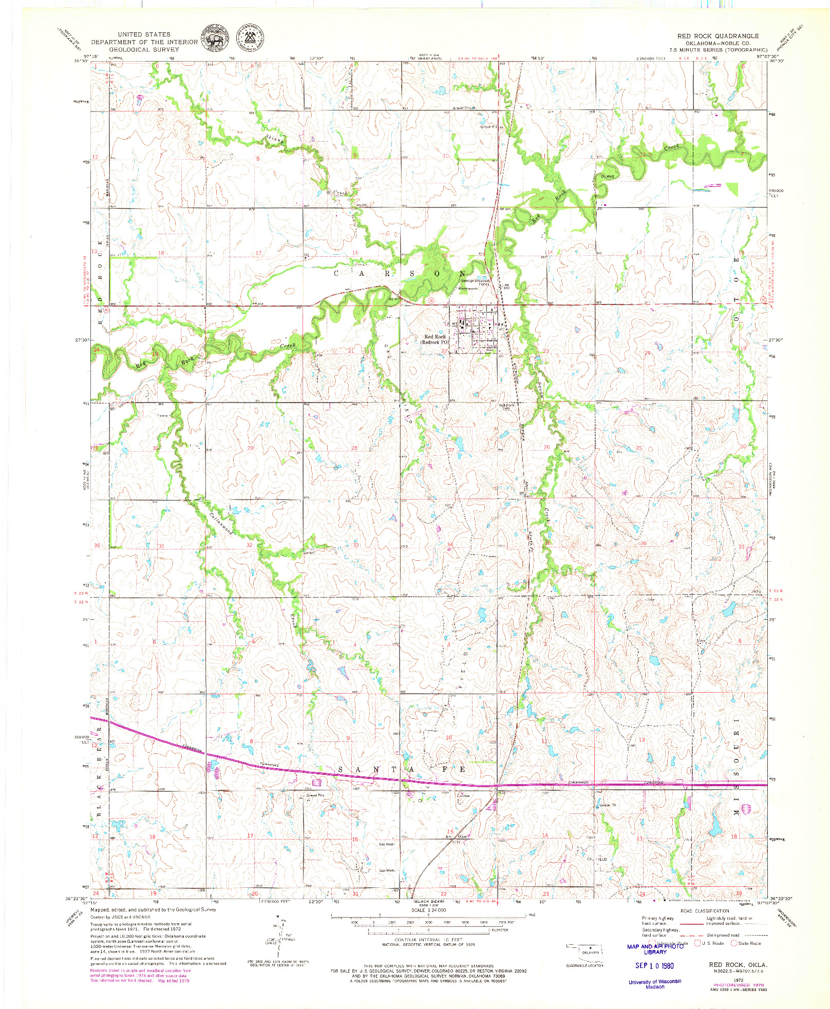 USGS 1:24000-SCALE QUADRANGLE FOR RED ROCK, OK 1972