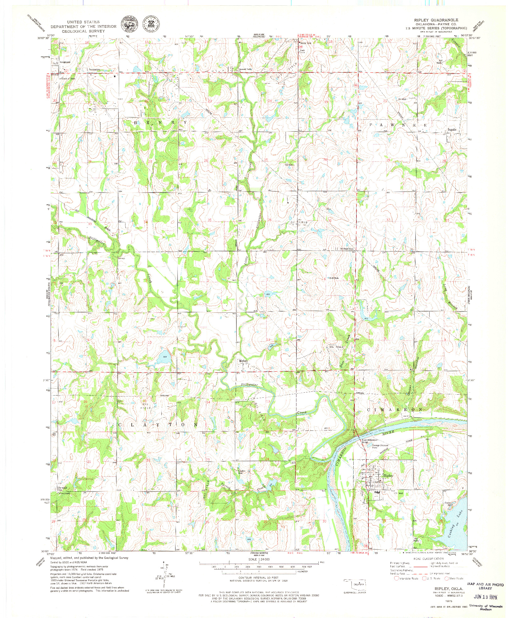 USGS 1:24000-SCALE QUADRANGLE FOR RIPLEY, OK 1975