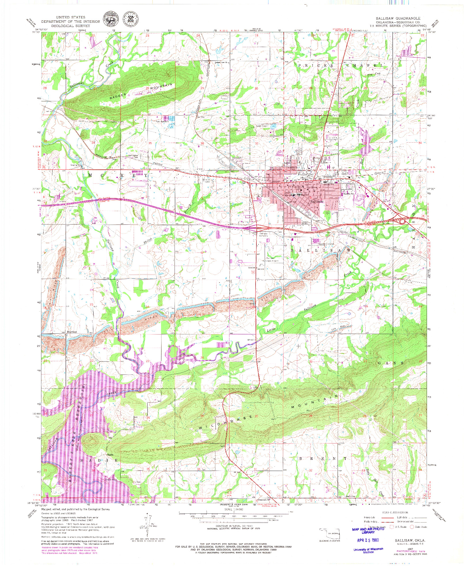 USGS 1:24000-SCALE QUADRANGLE FOR SALLISAW, OK 1967