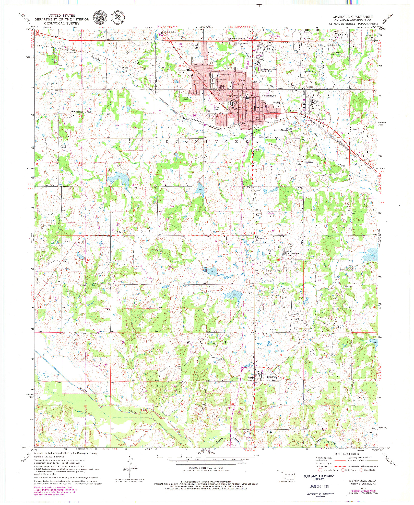 USGS 1:24000-SCALE QUADRANGLE FOR SEMINOLE, OK 1972