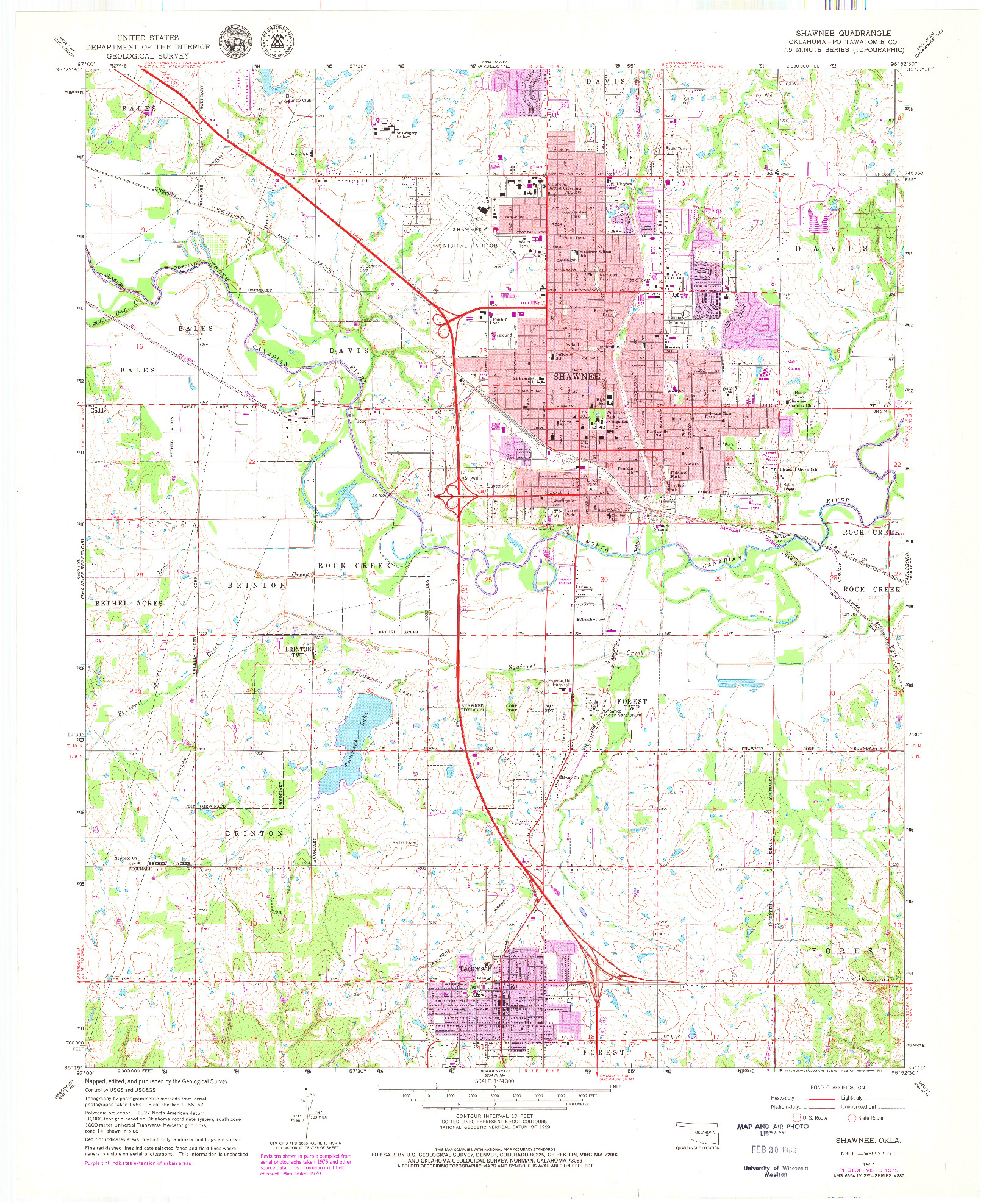 USGS 1:24000-SCALE QUADRANGLE FOR SHAWNEE, OK 1967