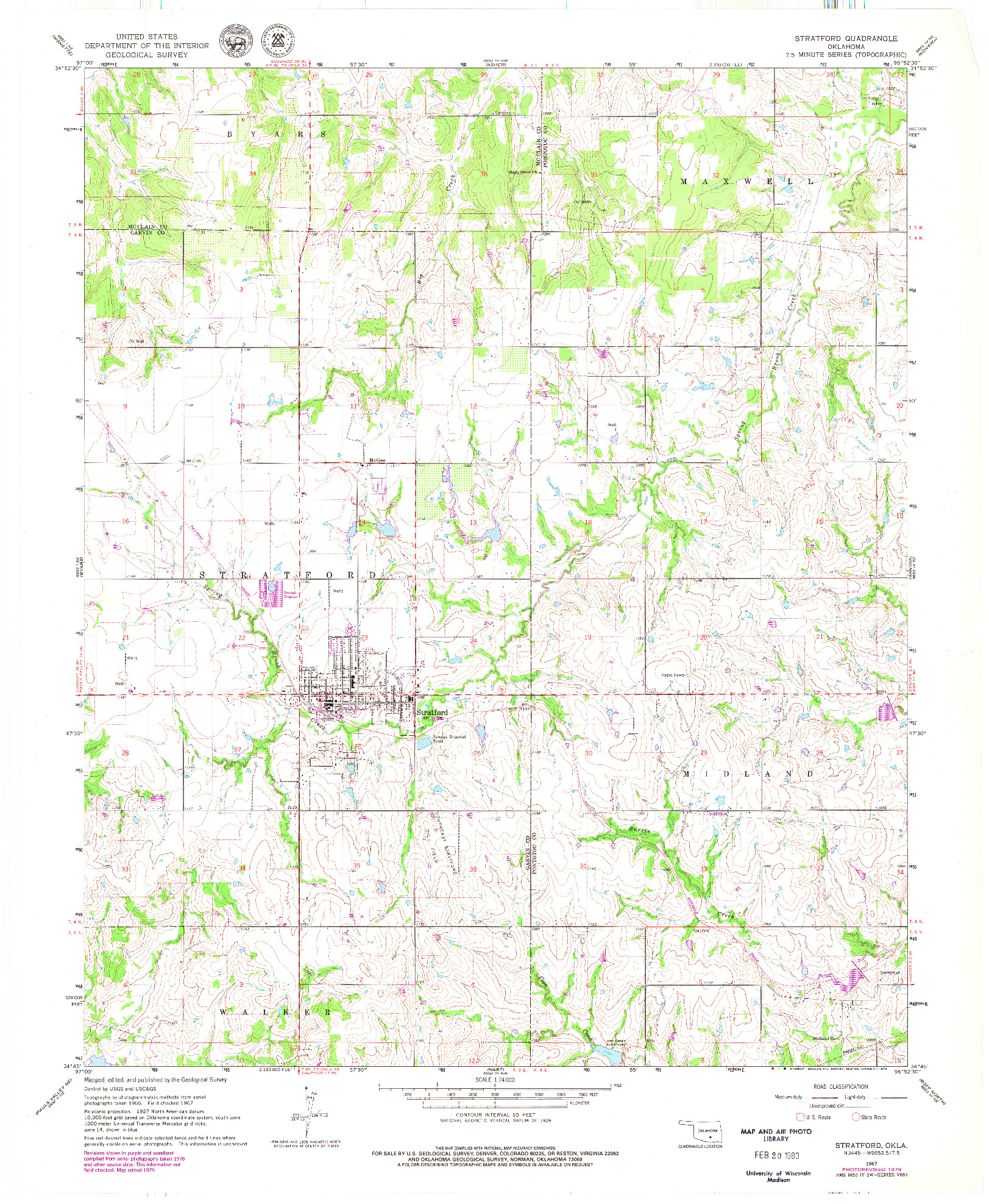 USGS 1:24000-SCALE QUADRANGLE FOR STRATFORD, OK 1967