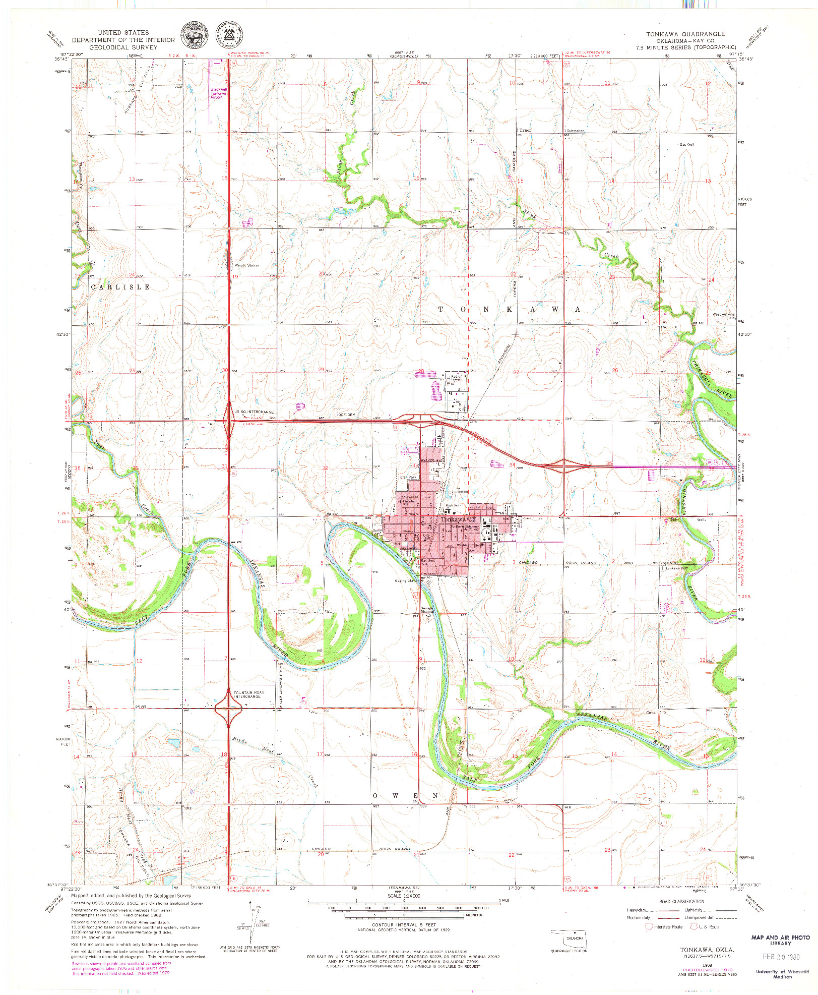 USGS 1:24000-SCALE QUADRANGLE FOR TONKAWA, OK 1968