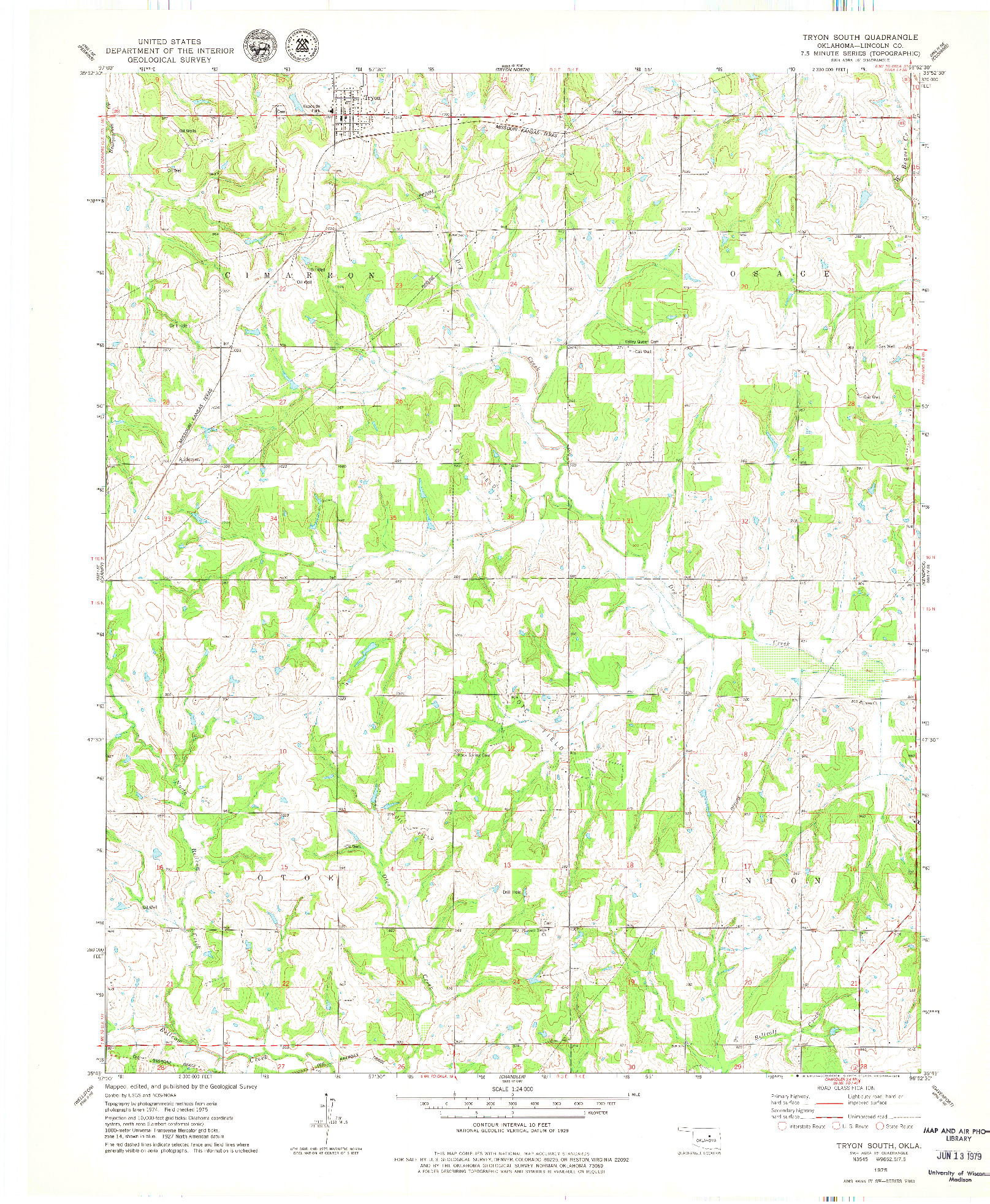 USGS 1:24000-SCALE QUADRANGLE FOR TRYON SOUTH, OK 1975