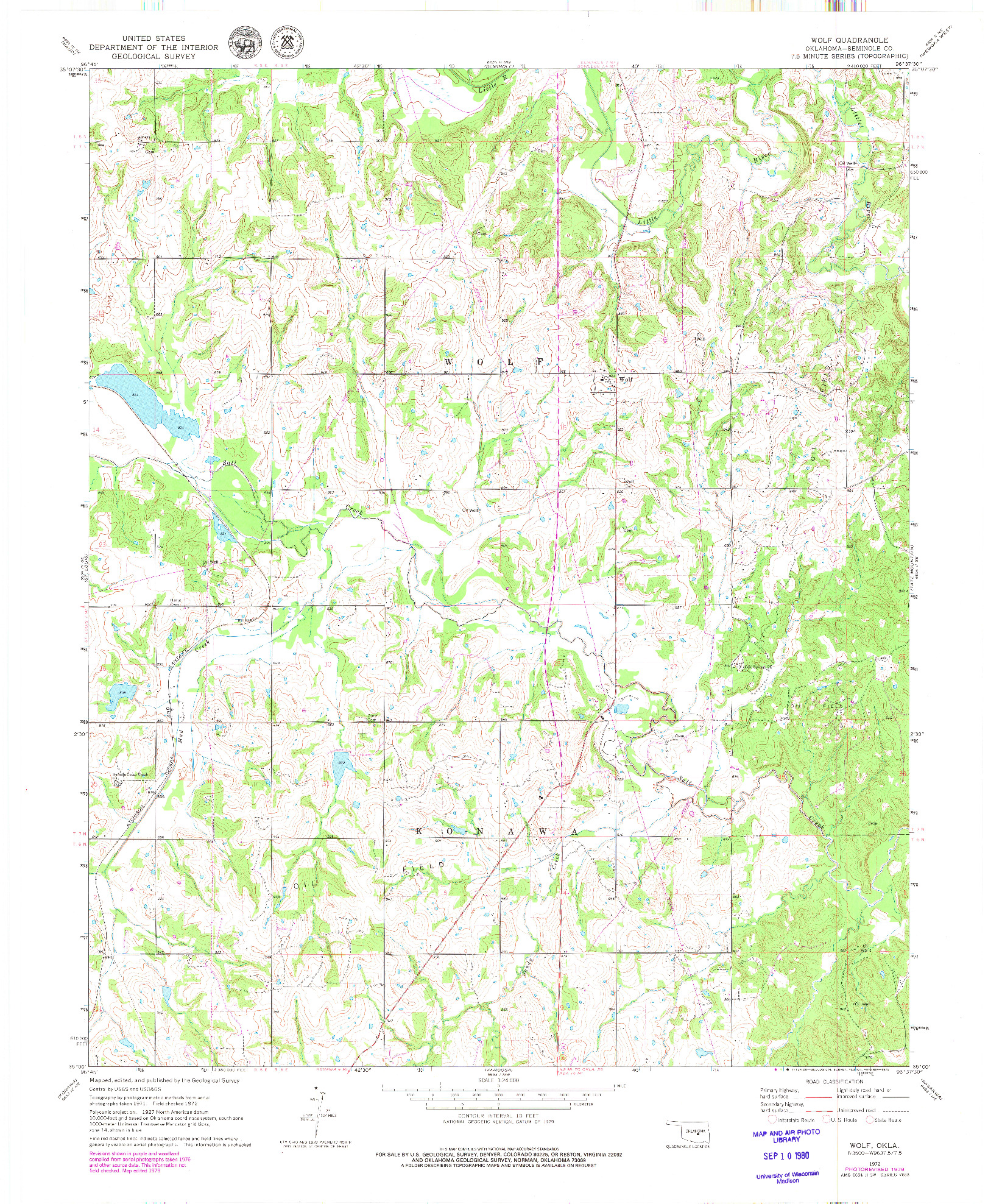 USGS 1:24000-SCALE QUADRANGLE FOR WOLF, OK 1972