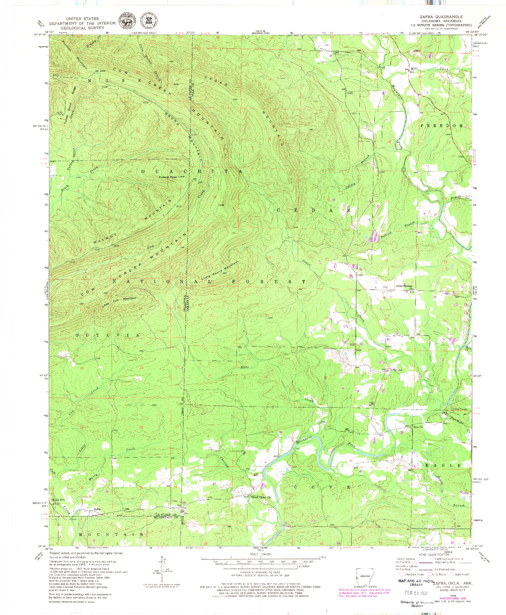 USGS 1:24000-SCALE QUADRANGLE FOR ZAFRA, OK 1958