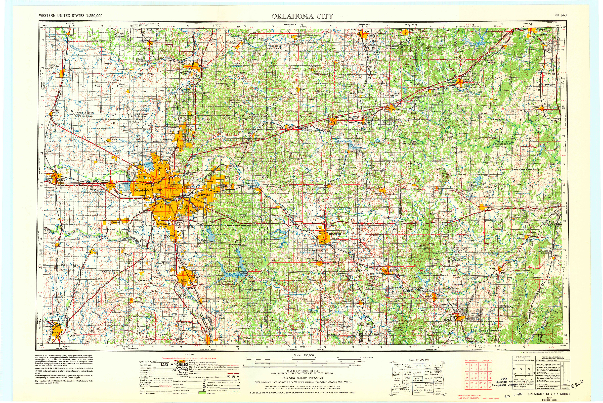 USGS 1:250000-SCALE QUADRANGLE FOR OKLAHOMA CITY, OK 1957