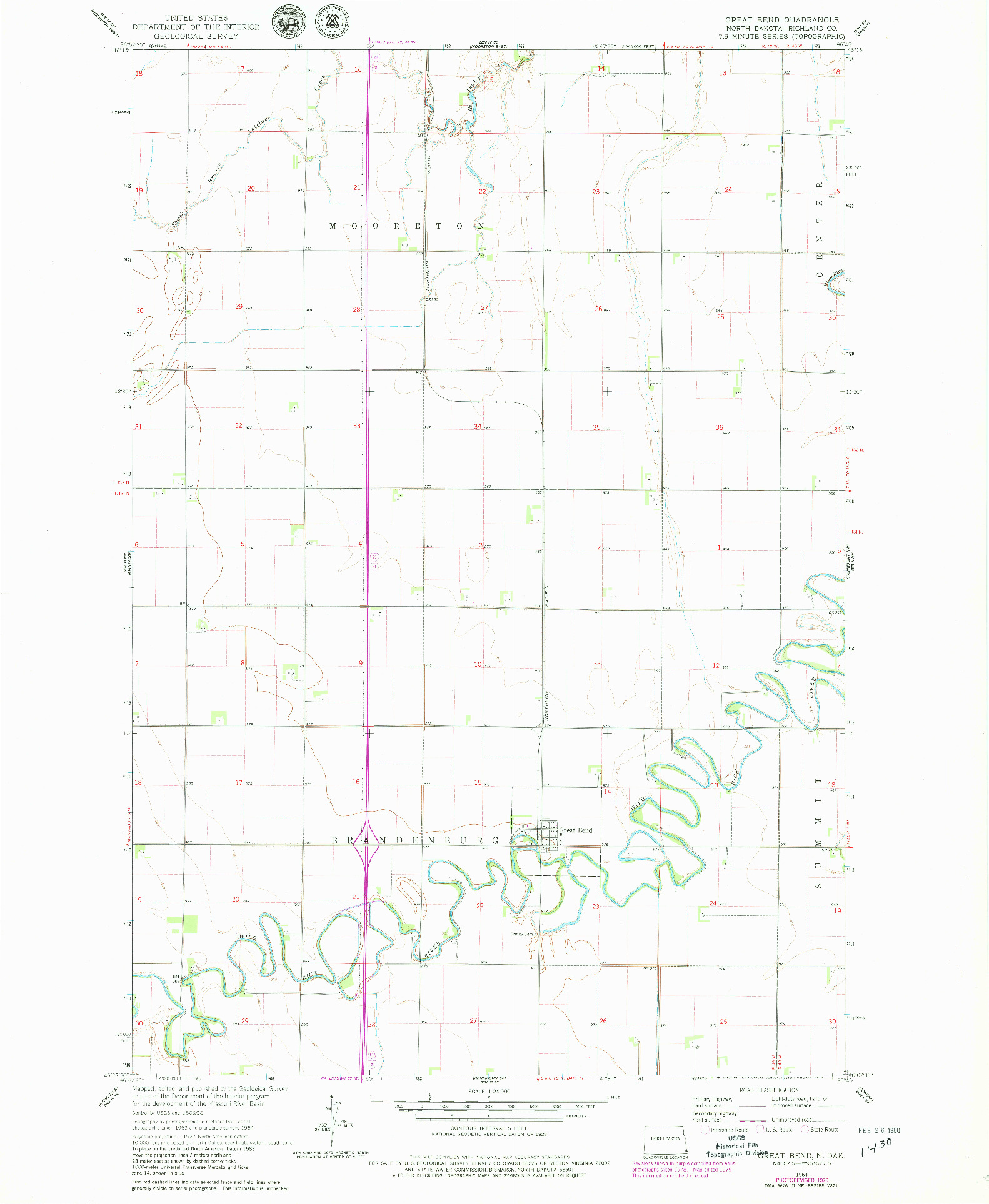 USGS 1:24000-SCALE QUADRANGLE FOR GREAT BEND, ND 1964