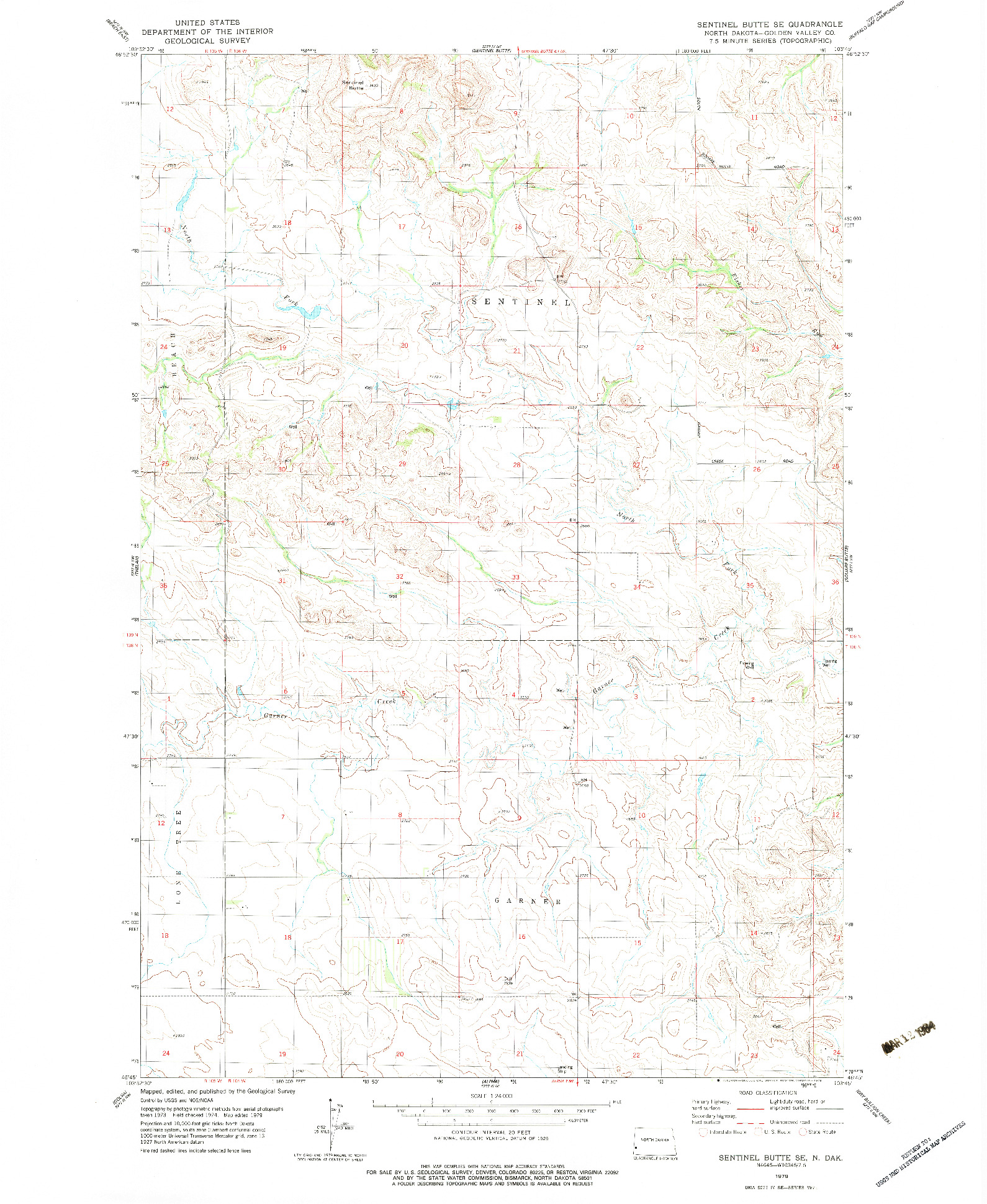 USGS 1:24000-SCALE QUADRANGLE FOR SENTINEL BUTTE SE, ND 1979