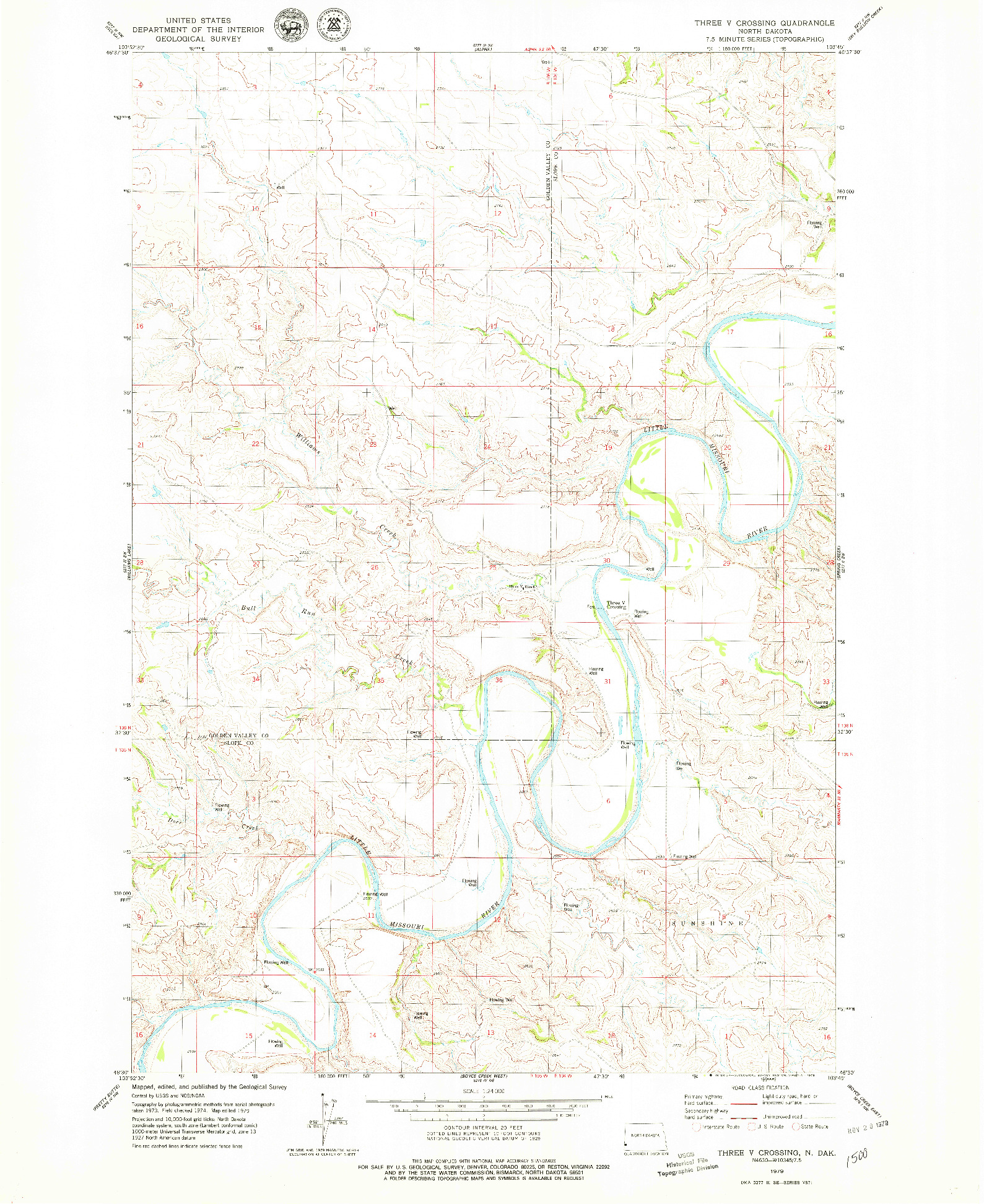USGS 1:24000-SCALE QUADRANGLE FOR THREE V CROSSING, ND 1979
