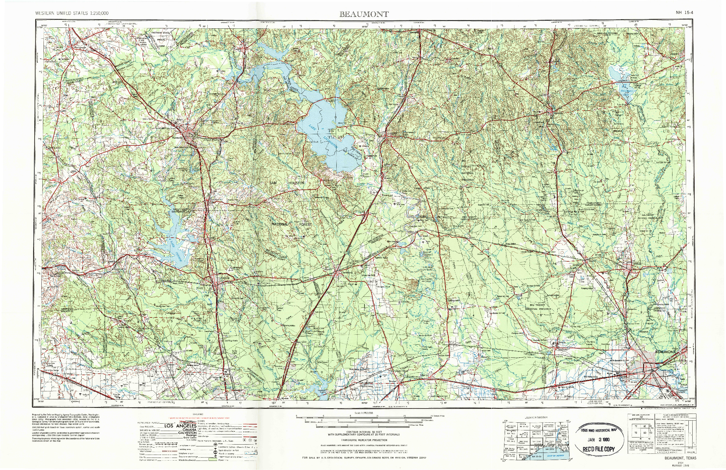 USGS 1:250000-SCALE QUADRANGLE FOR BEAUMONT, TX 1954