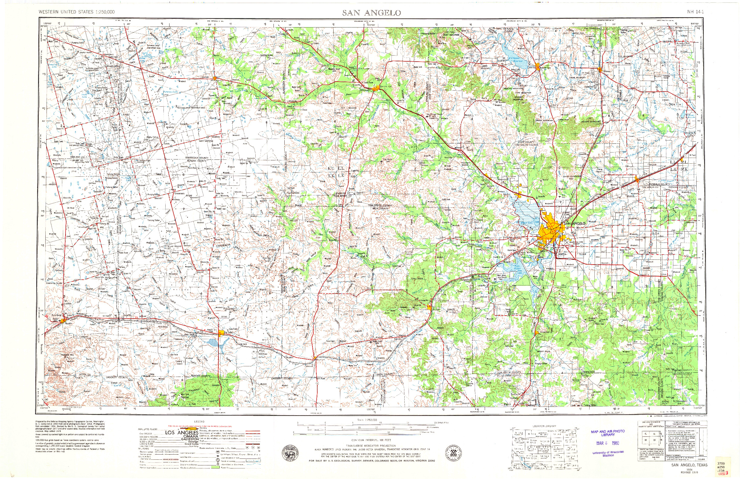 USGS 1:250000-SCALE QUADRANGLE FOR SAN ANGELO, TX 1954