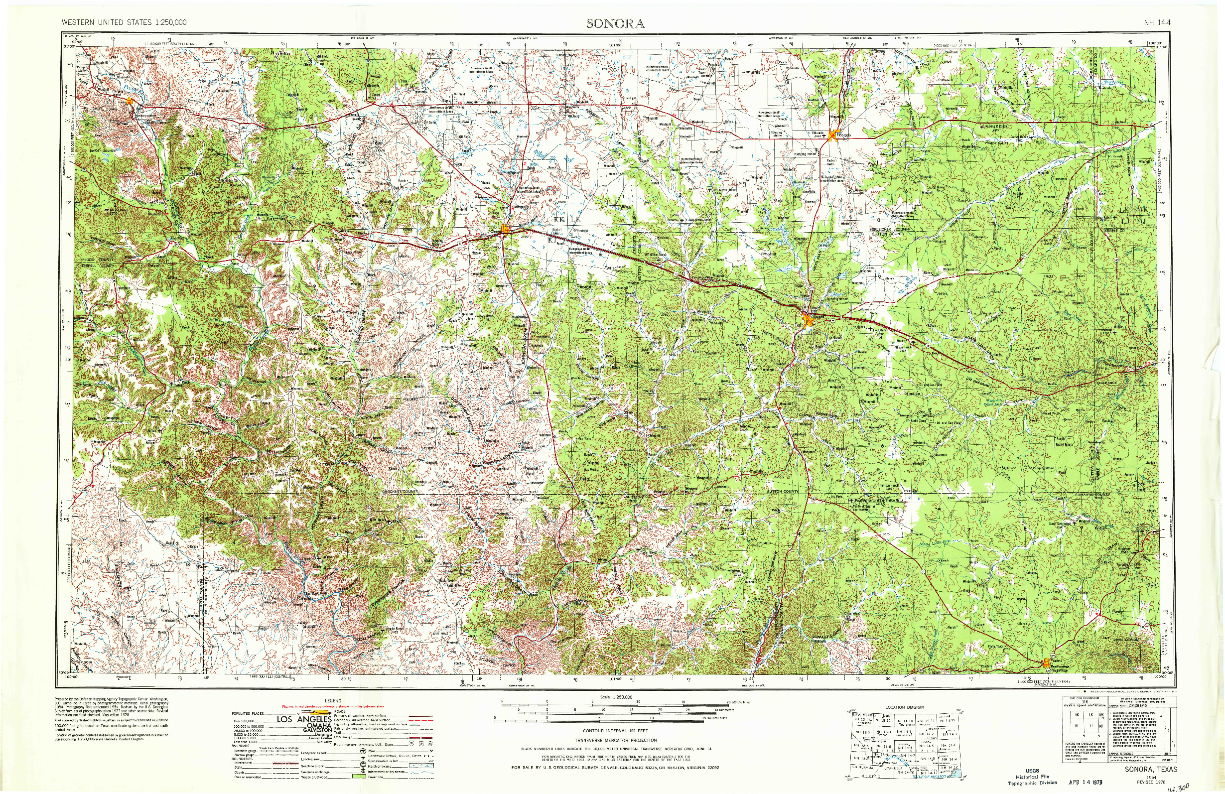 USGS 1:250000-SCALE QUADRANGLE FOR SONORA, TX 1954