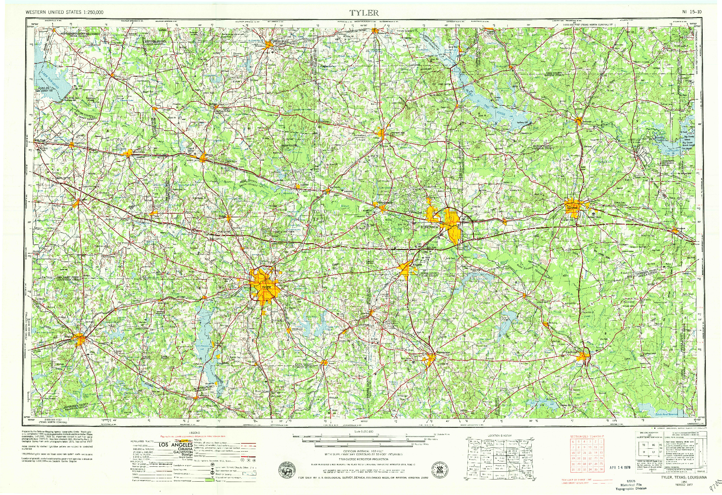 USGS 1:250000-SCALE QUADRANGLE FOR TYLER, TX 1956