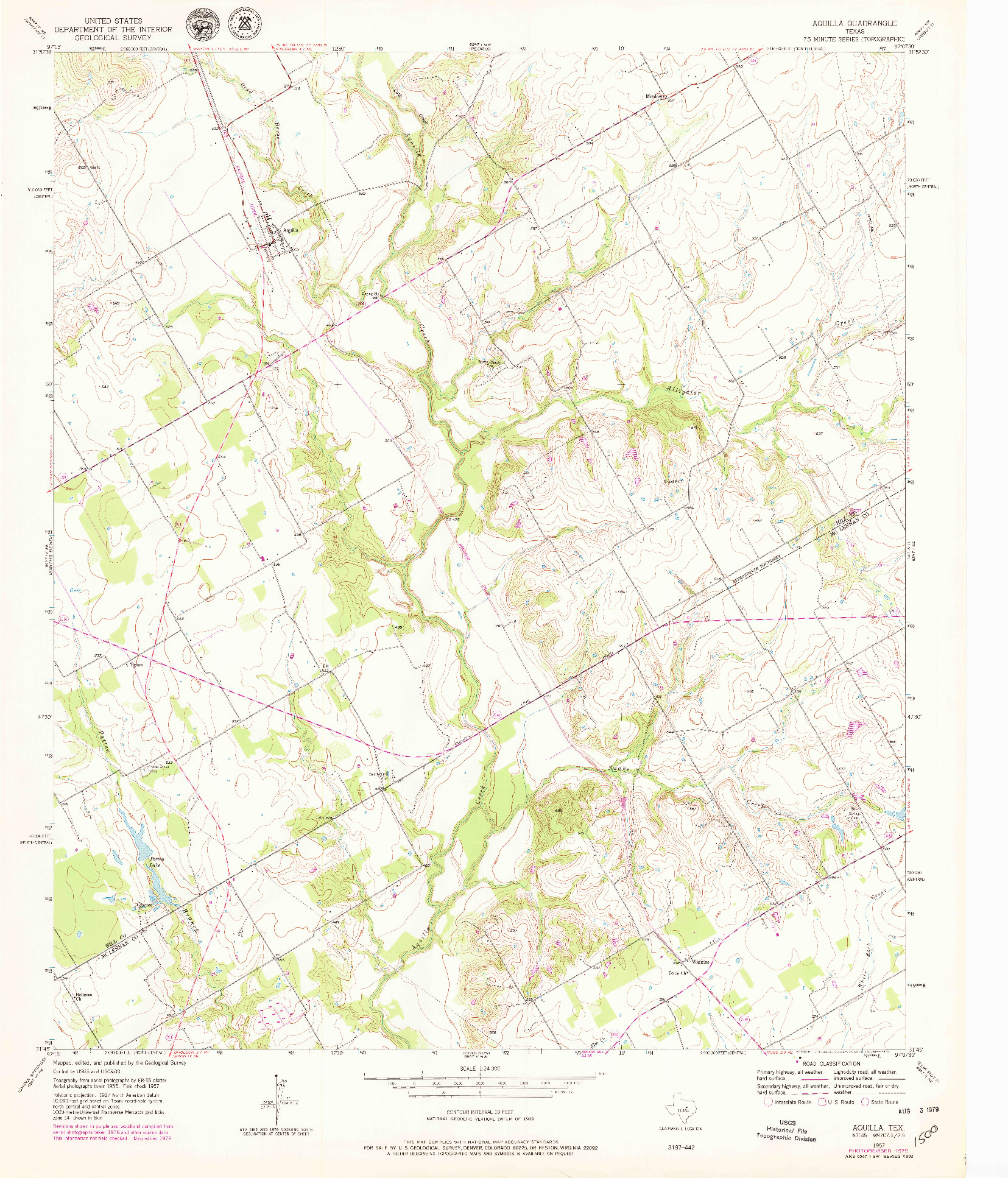 USGS 1:24000-SCALE QUADRANGLE FOR AQUILLA, TX 1957