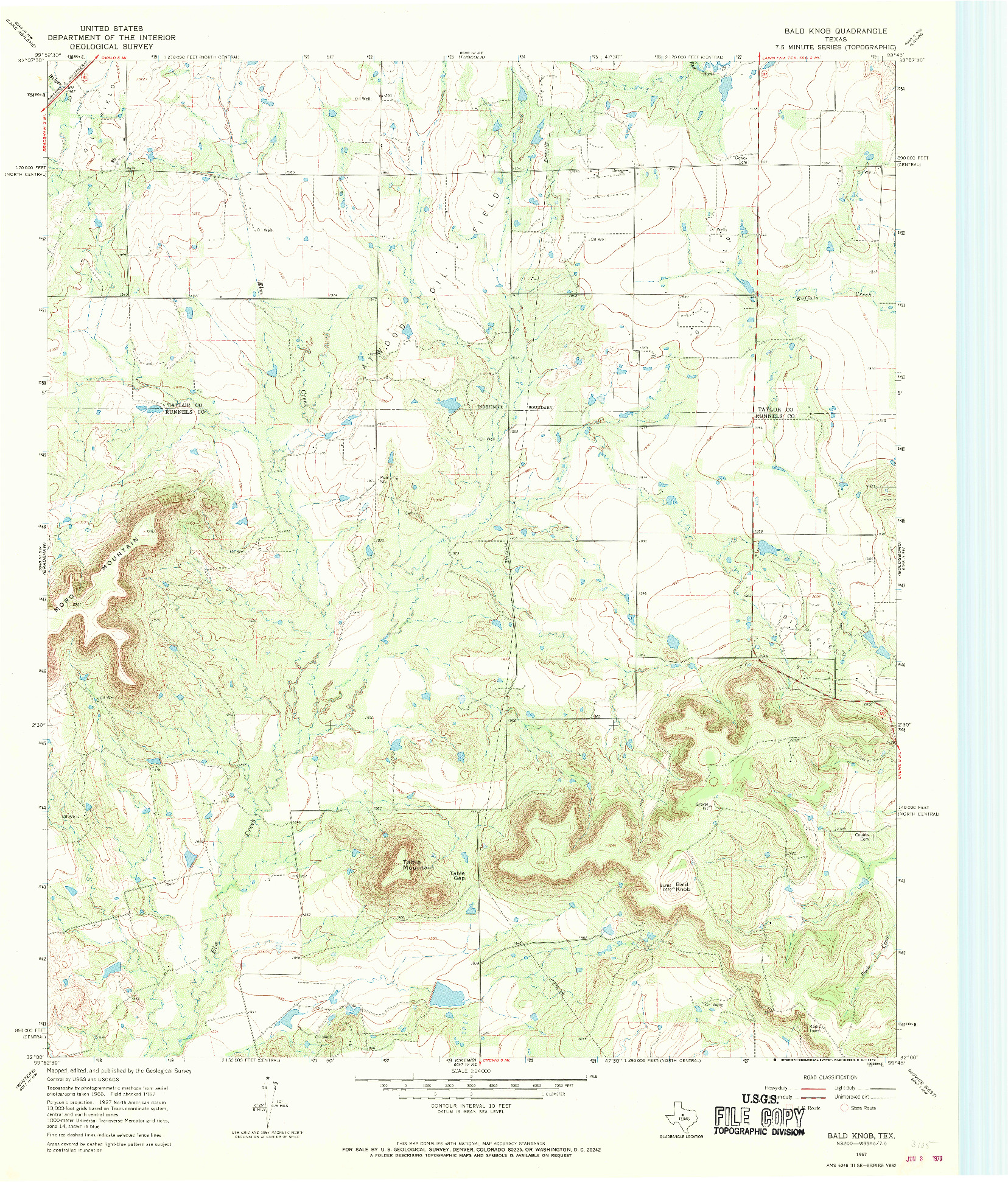 USGS 1:24000-SCALE QUADRANGLE FOR BALD KNOB, TX 1967