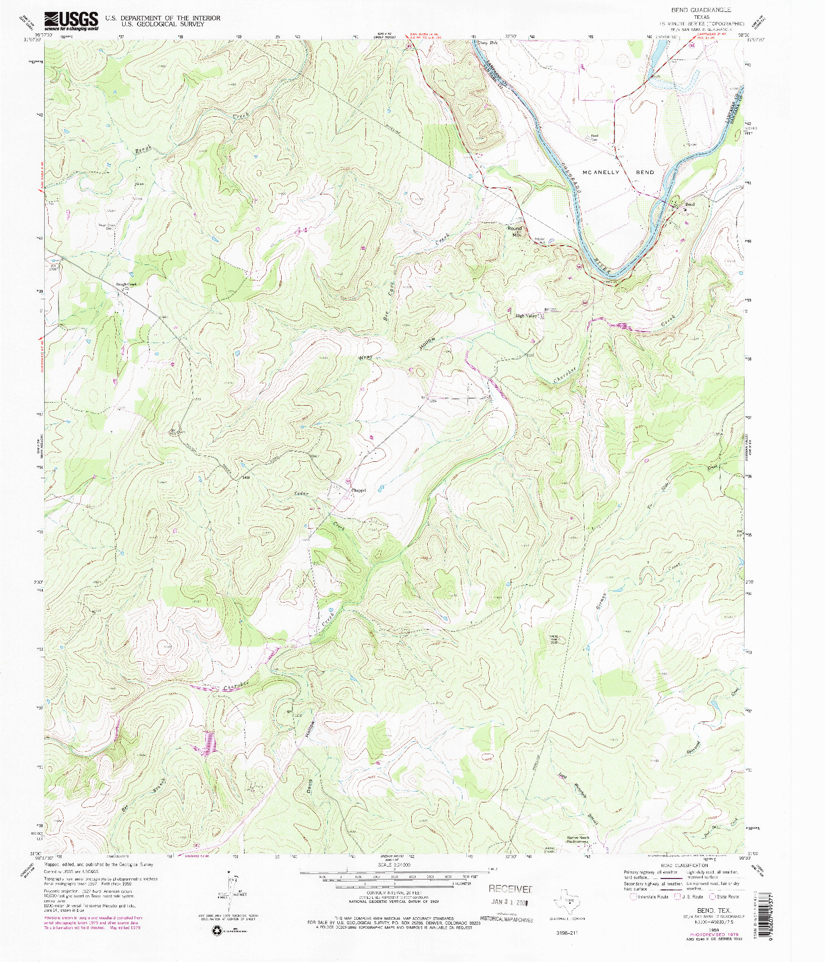 USGS 1:24000-SCALE QUADRANGLE FOR BEND, TX 1959