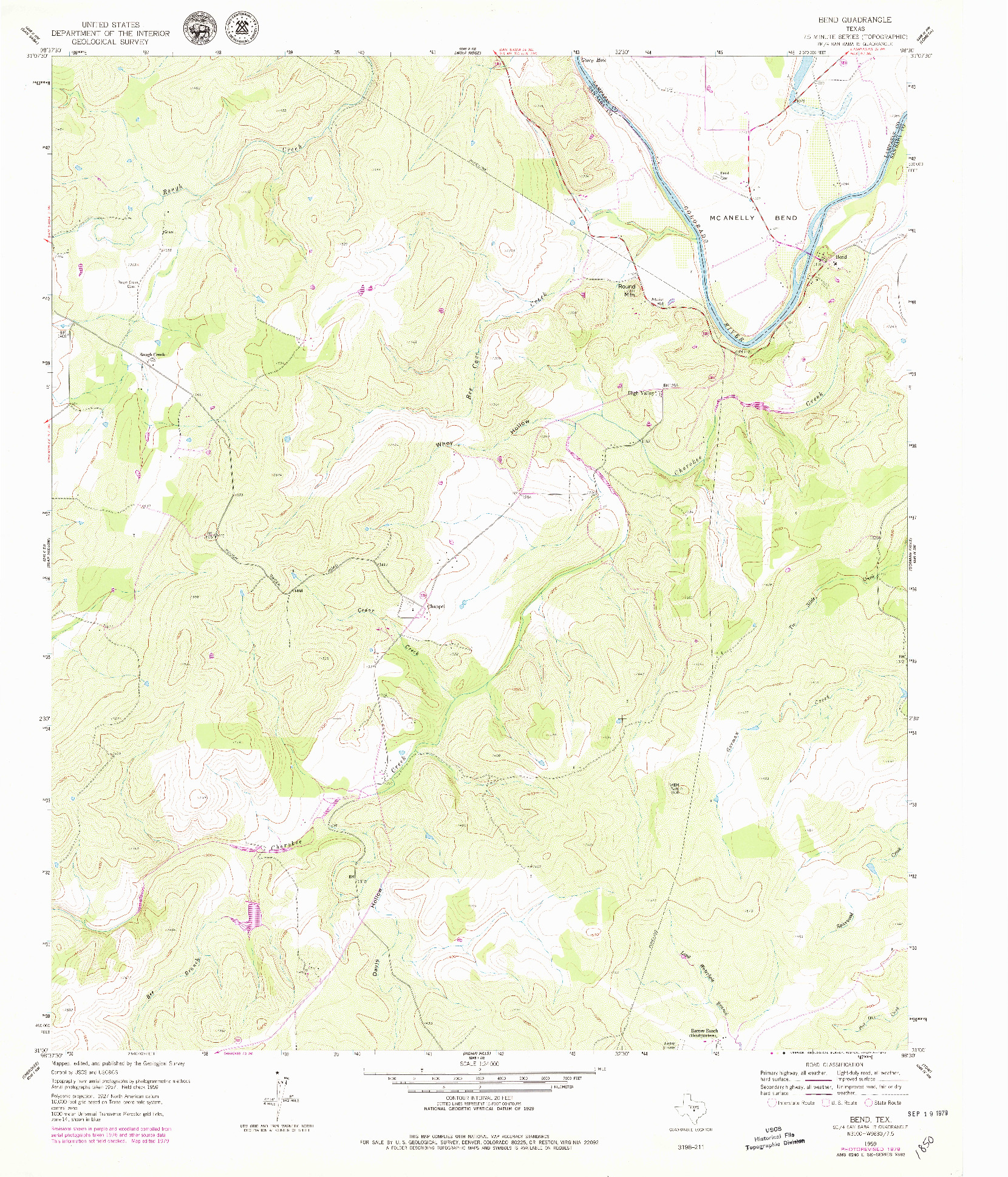 USGS 1:24000-SCALE QUADRANGLE FOR BEND, TX 1959