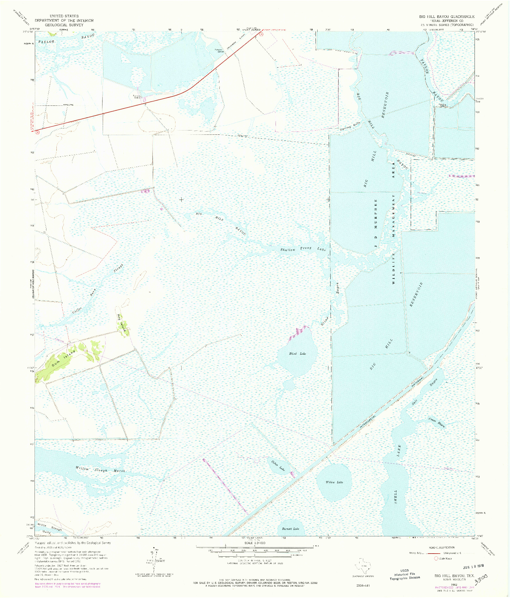 USGS 1:24000-SCALE QUADRANGLE FOR BIG HILL BAYOU, TX 1962