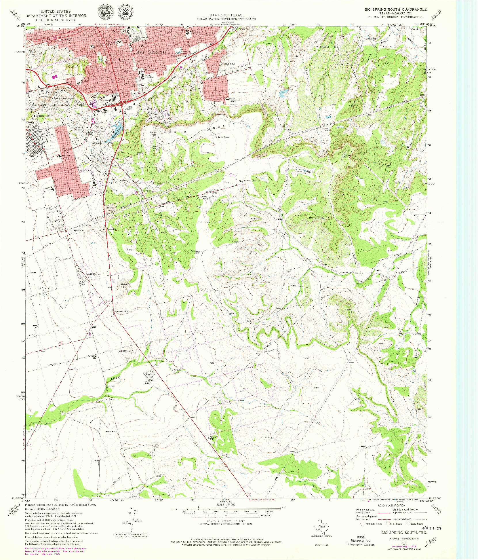 USGS 1:24000-SCALE QUADRANGLE FOR BIG SPRING SOUTH, TX 1971