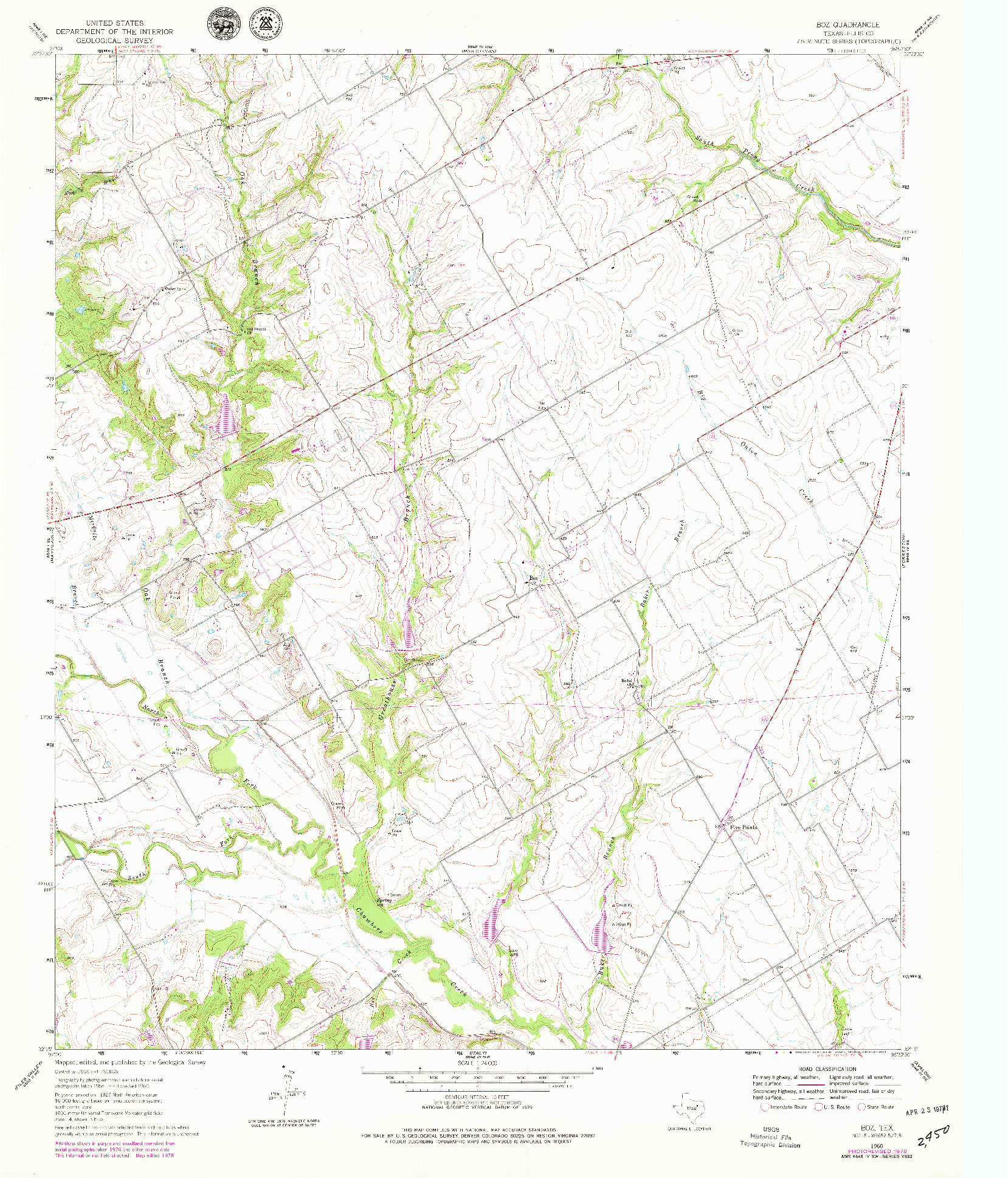 USGS 1:24000-SCALE QUADRANGLE FOR BOZ, TX 1960