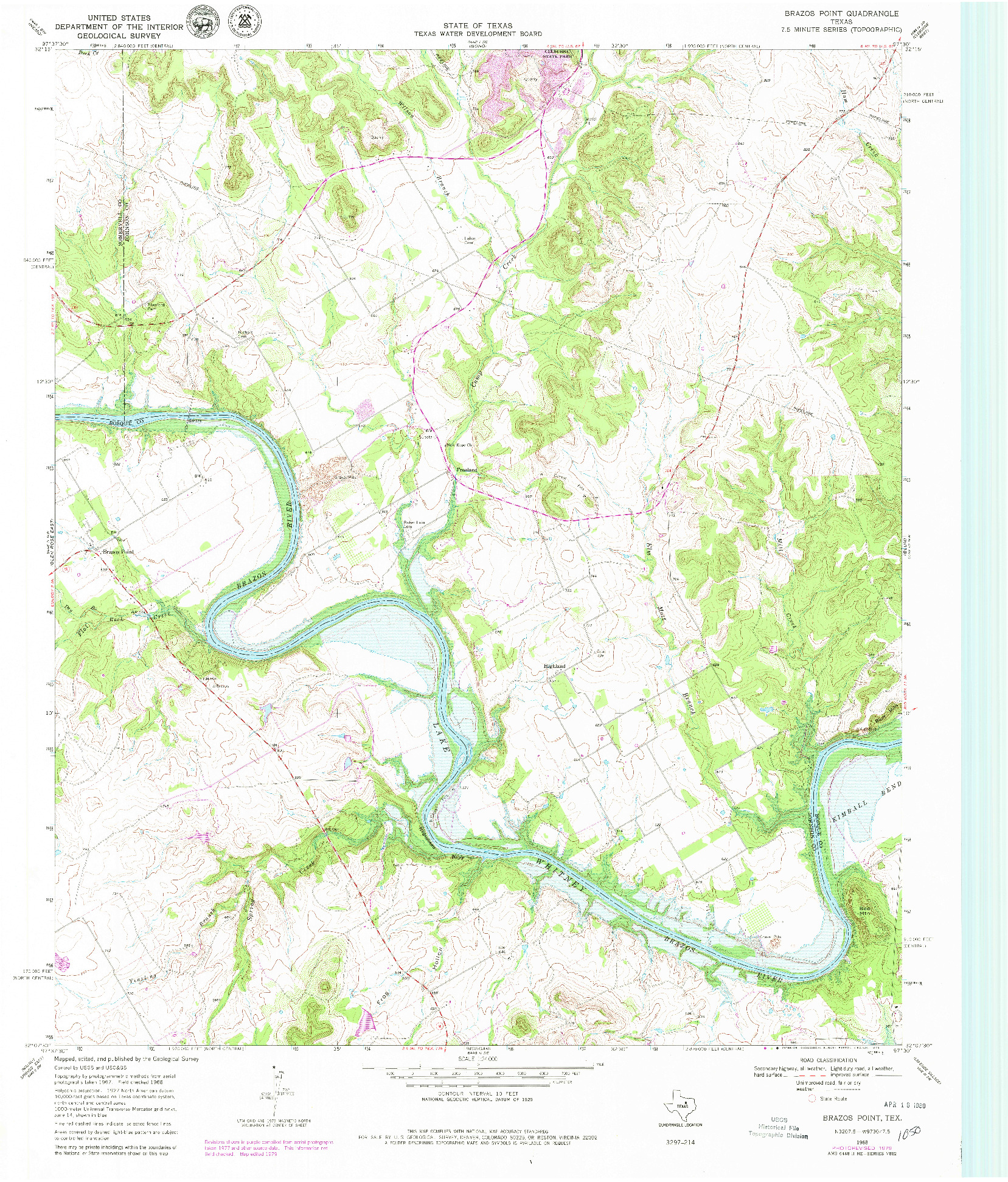 USGS 1:24000-SCALE QUADRANGLE FOR BRAZOS POINT, TX 1968