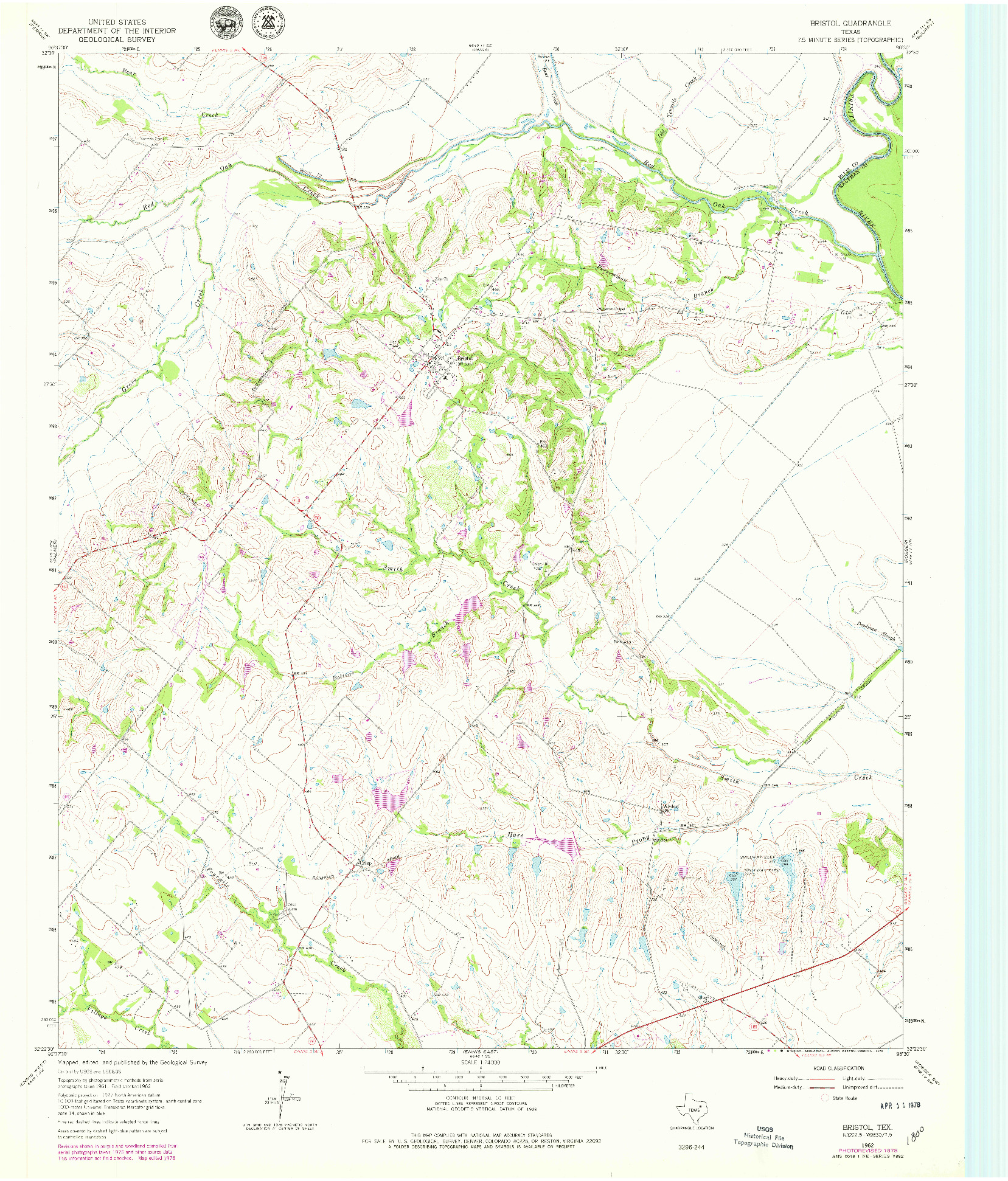 USGS 1:24000-SCALE QUADRANGLE FOR BRISTOL, TX 1962