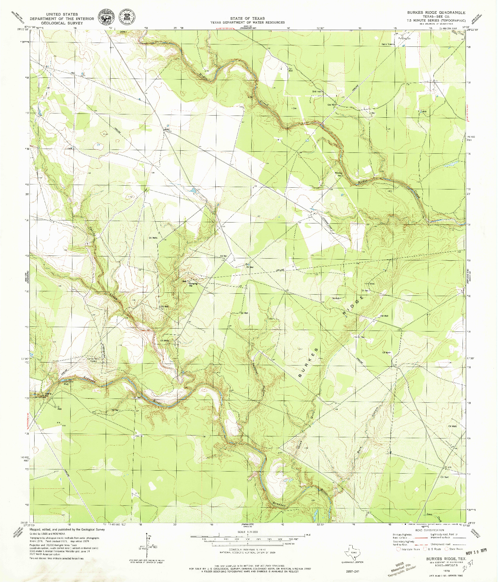 USGS 1:24000-SCALE QUADRANGLE FOR BURKES RIDGE, TX 1979