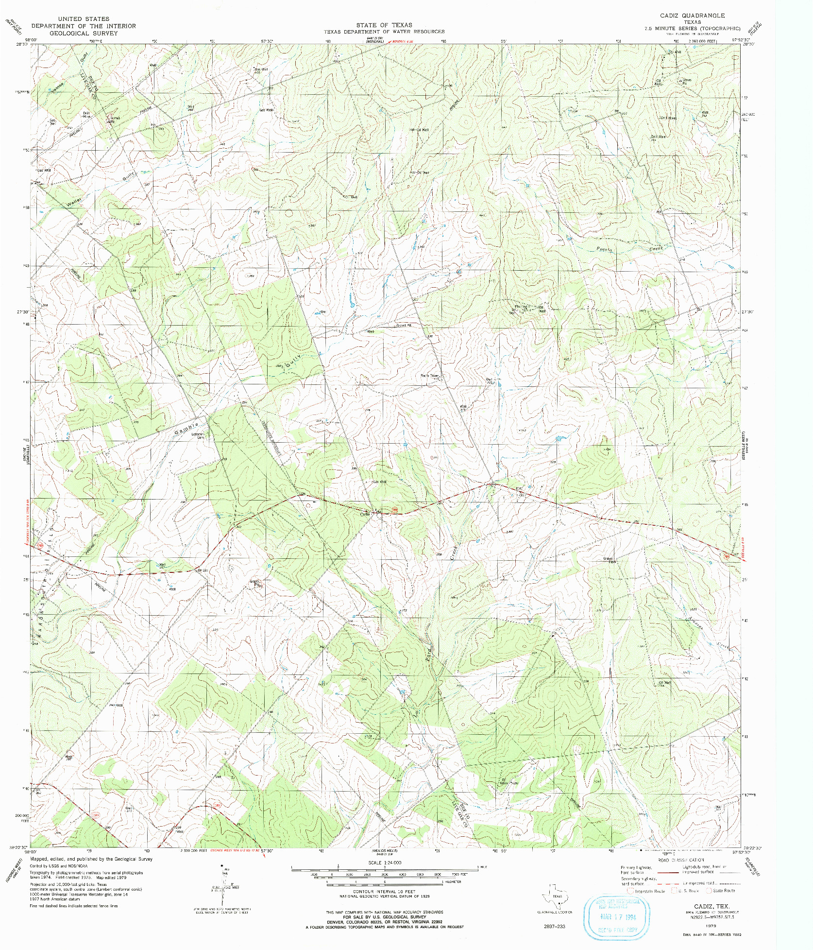 USGS 1:24000-SCALE QUADRANGLE FOR CADIZ, TX 1979