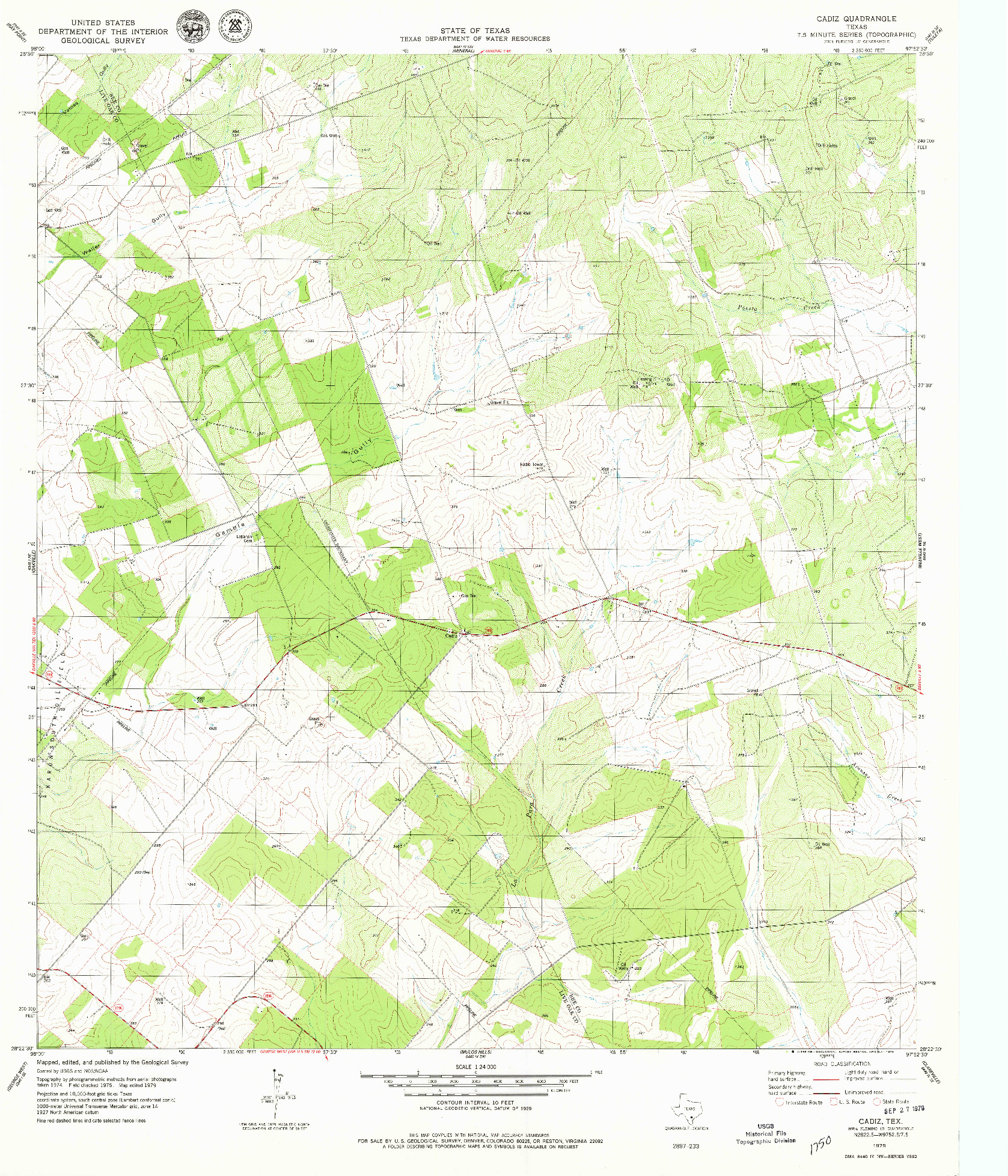 USGS 1:24000-SCALE QUADRANGLE FOR CADIZ, TX 1979