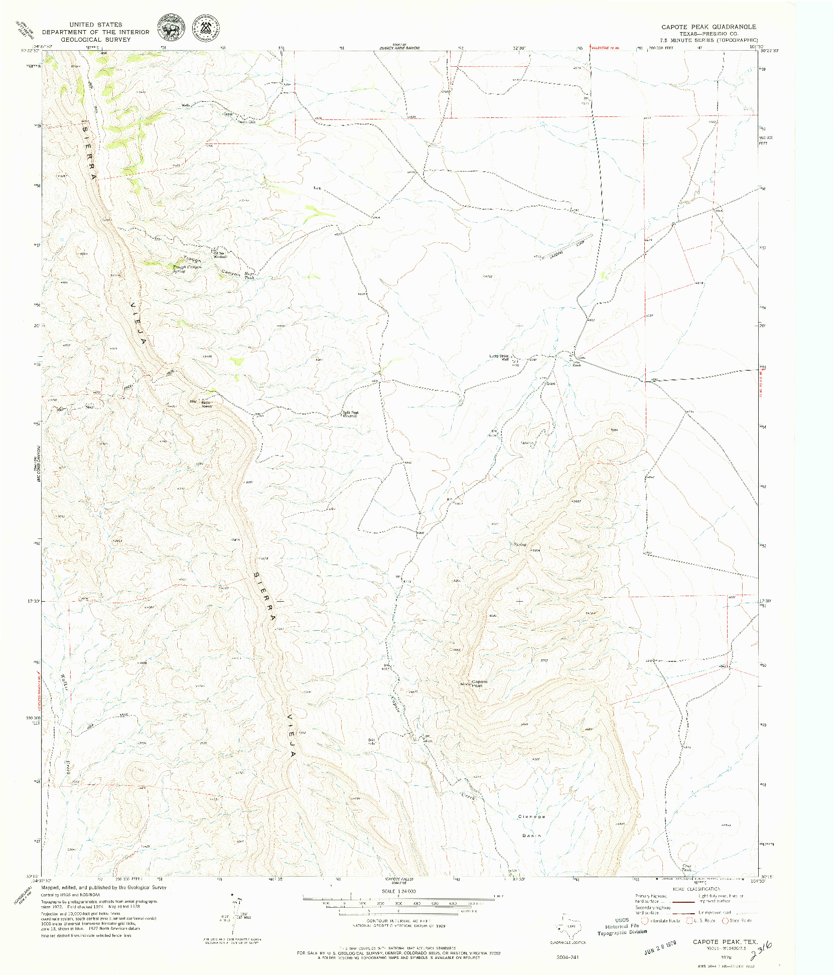 USGS 1:24000-SCALE QUADRANGLE FOR CAPOTE PEAK, TX 1978