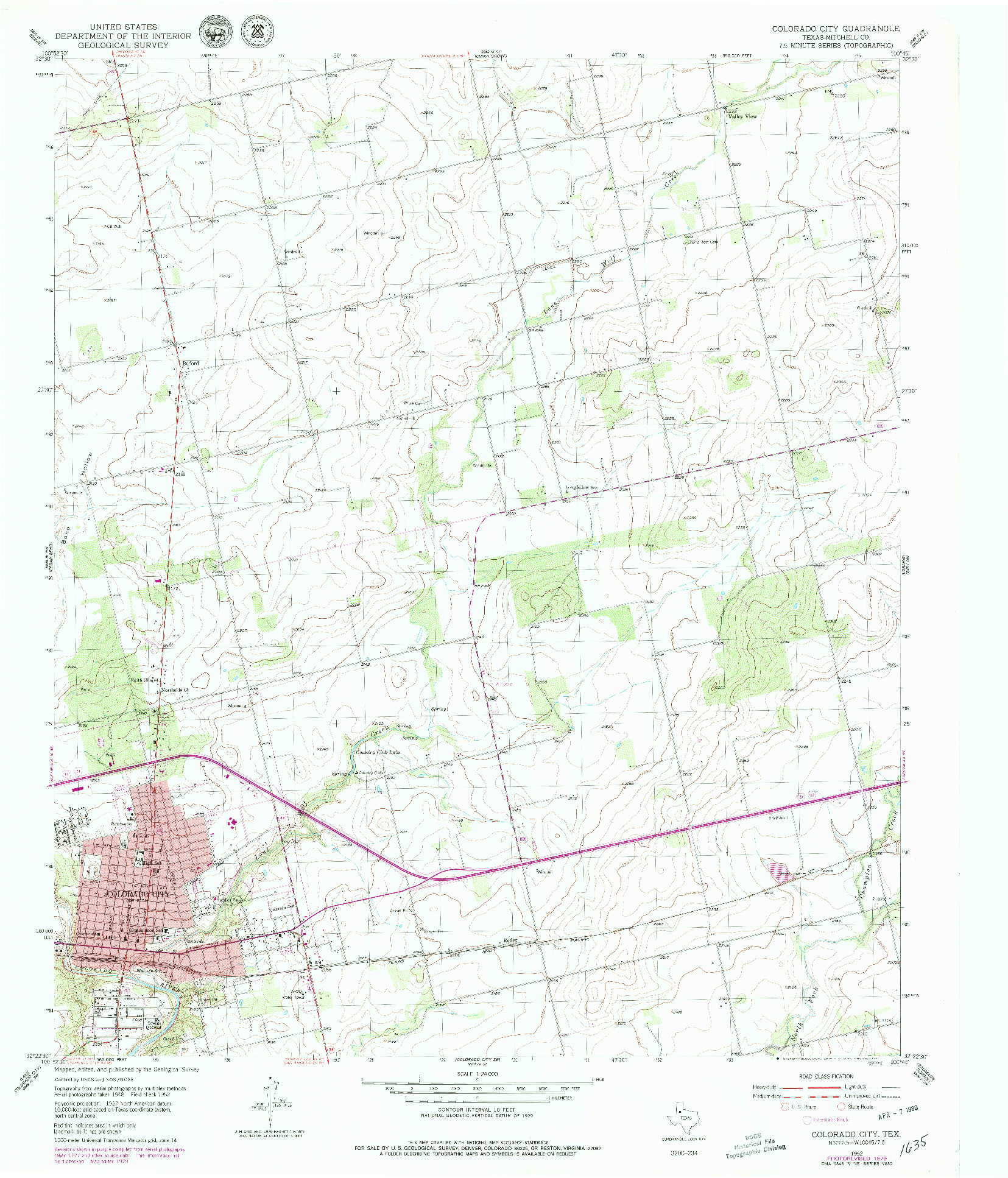 USGS 1:24000-SCALE QUADRANGLE FOR COLORADO CITY, TX 1952