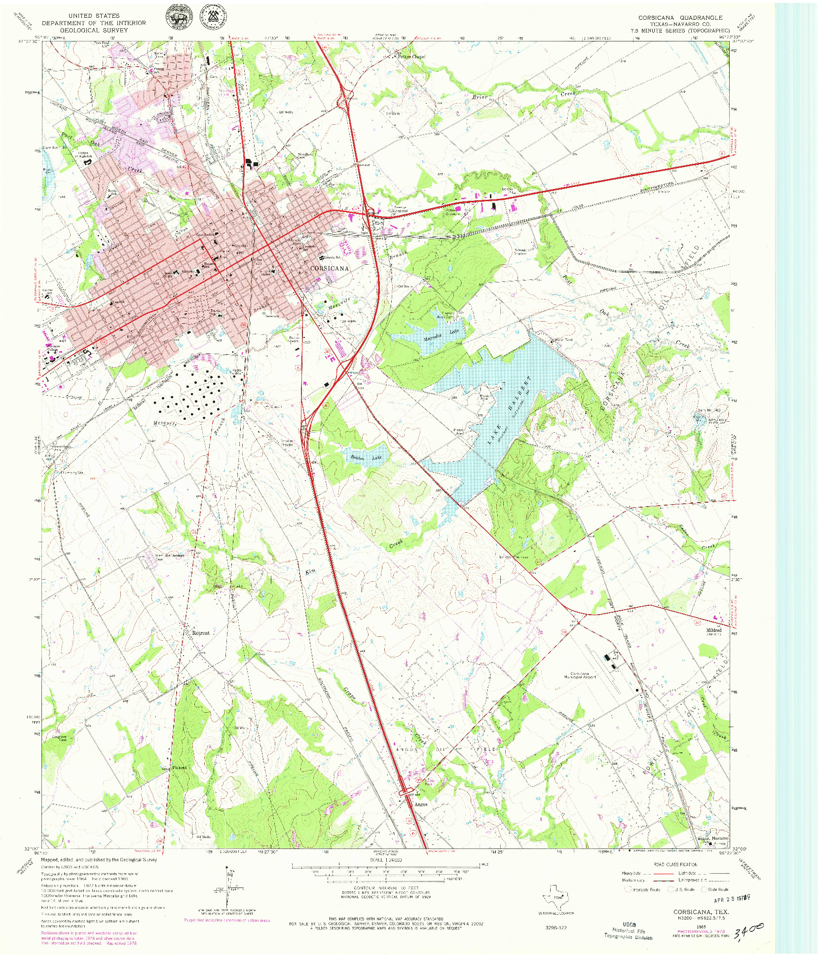 USGS 1:24000-SCALE QUADRANGLE FOR CORSICANA, TX 1965